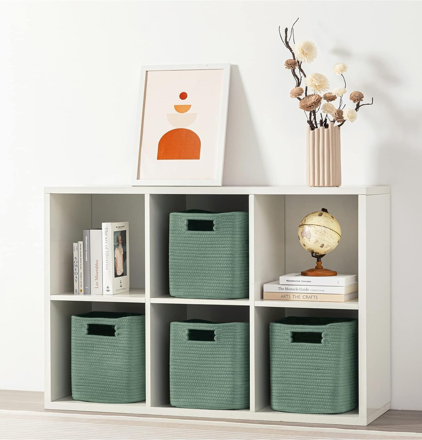 UBBCARE Set of 4 Storage Basket-13 X 13 X 13 In  Cotton Rope Basket for Shelves  Toys  Book  Cube Storage Bins with Handles  Woven Storage Basket for Organizing  Green