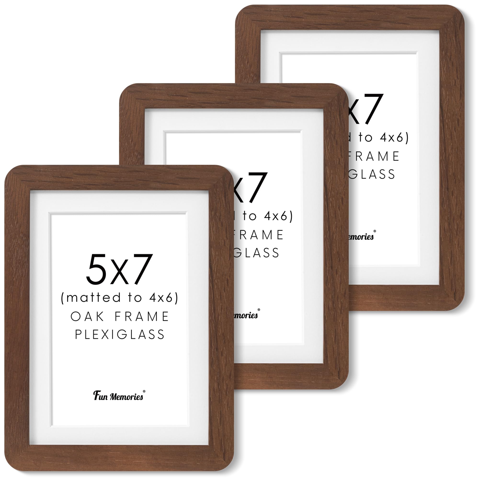 5x7 Picture Frames Set of 3, 5 by 7 Photo Frames for Wall & Tabletop Display, Solid Oak Wood Frames with Plexiglass, 5x7 Frame M