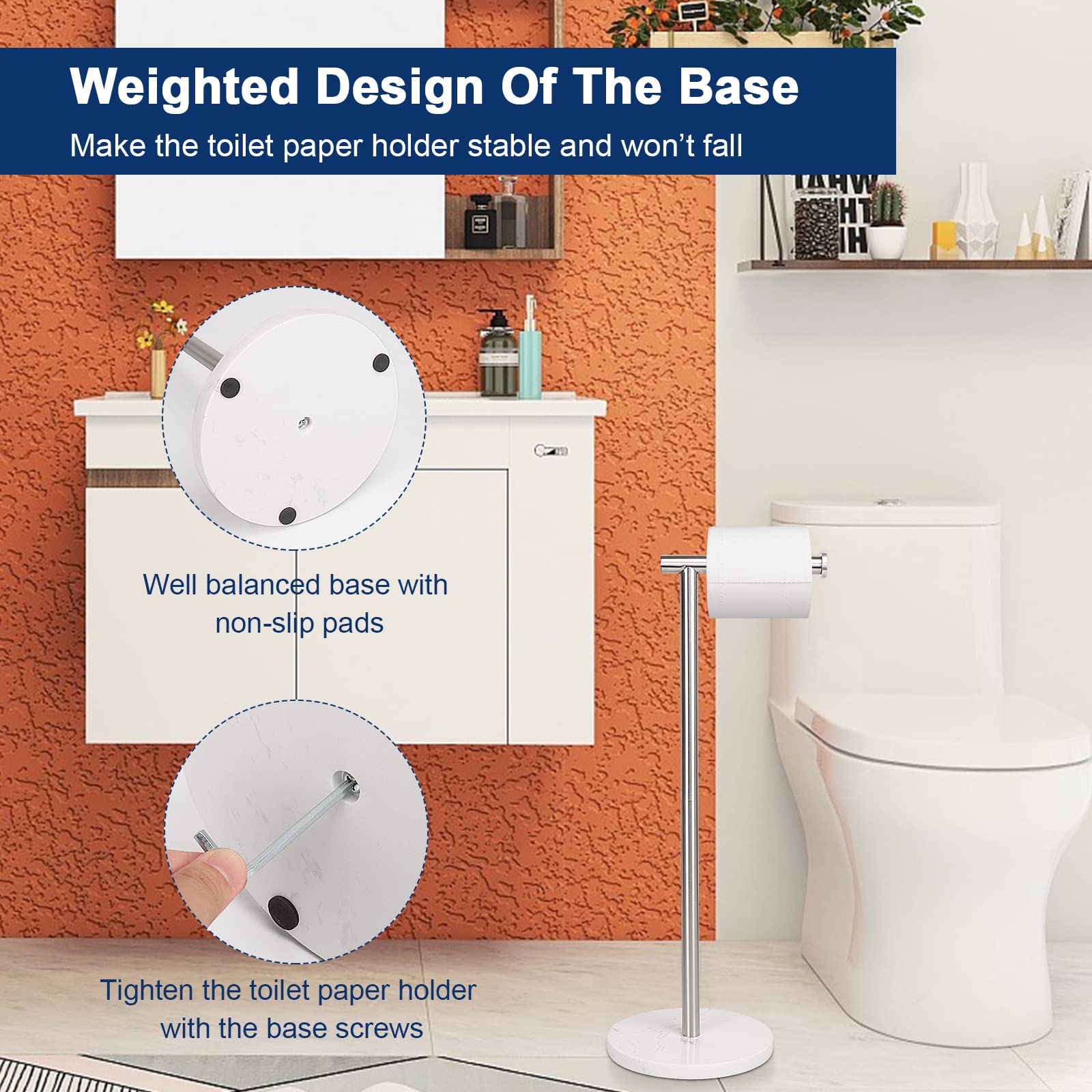 Nearmoon Bath Toilet Paper Holder Stand- Modern Tissue Roll Holder Standing With Balanced Base, Rustproof Toilet Roll Holder For