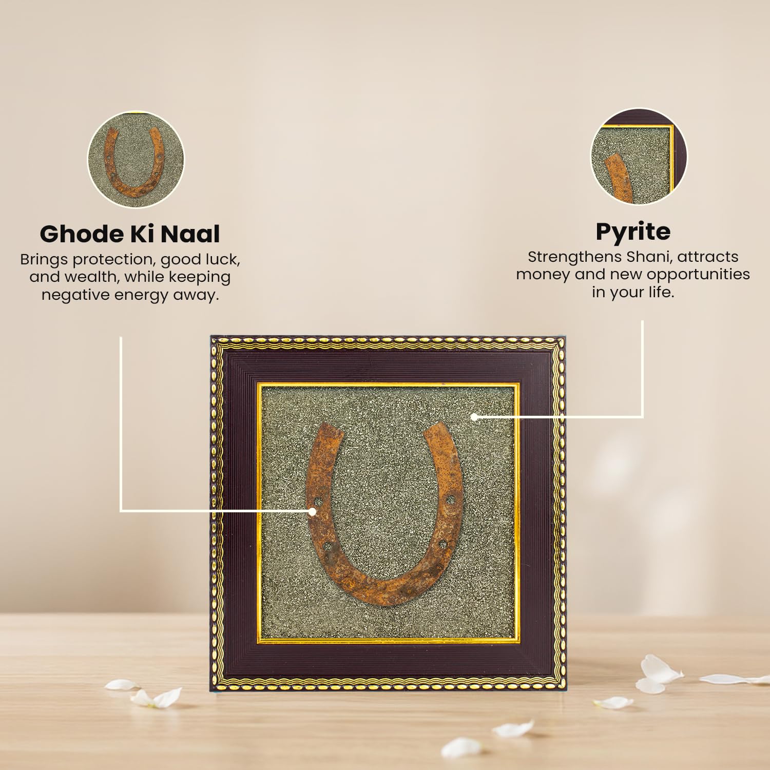 Astrotalk Ghode Ki Naal on Raw Pyrite Frame | Vastu Decorative Item for Home & Office | Attracts Wealth, Luck & Prosperity | Home Decor & Wall Decor Items for Living Room | Gift for Man & Woman