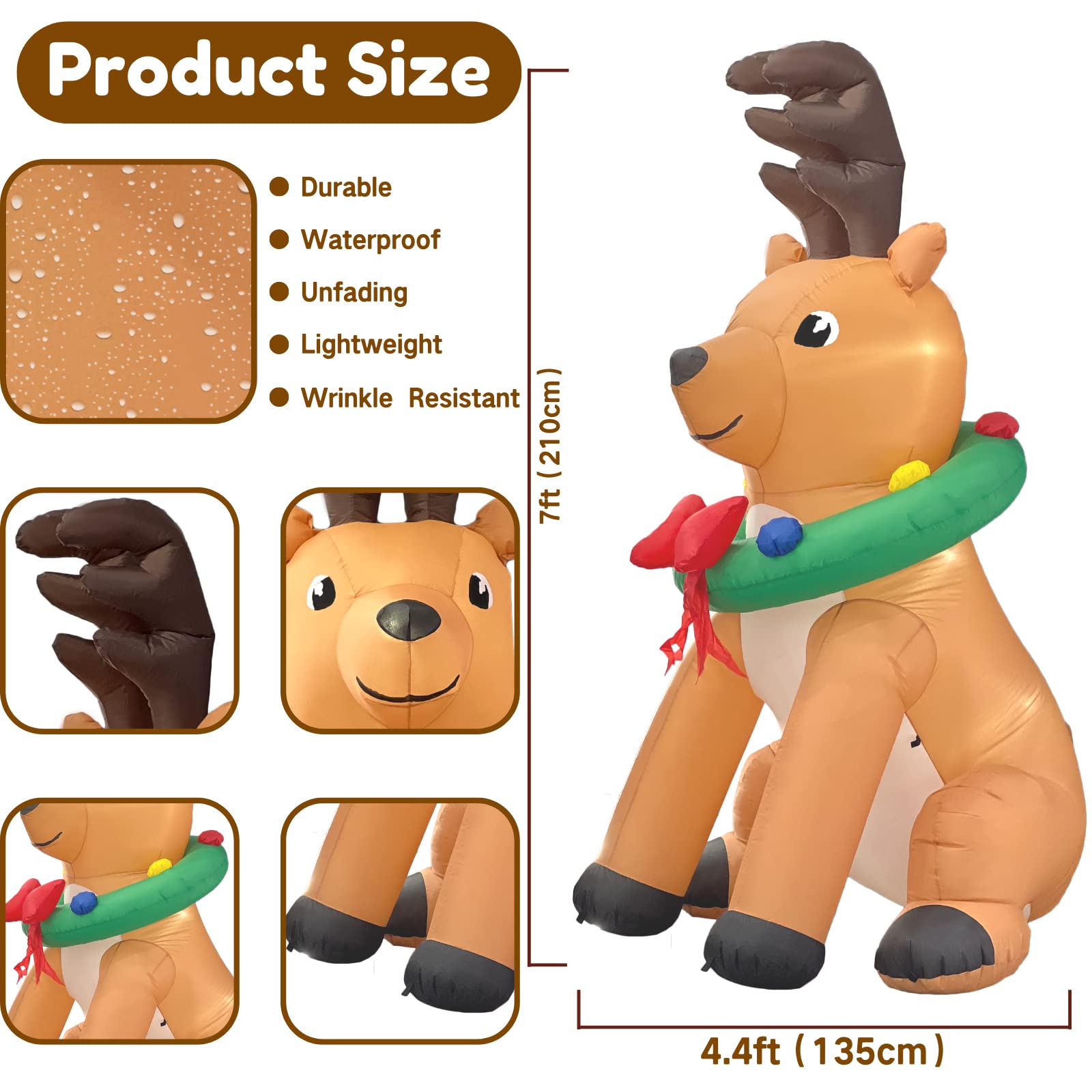 Christmas Inflatables Outdoor Decorations, 7FT Giant Reindeer Inflatable Yard Decor, Cute Xmas Blow Up Deer with Led Lights for
