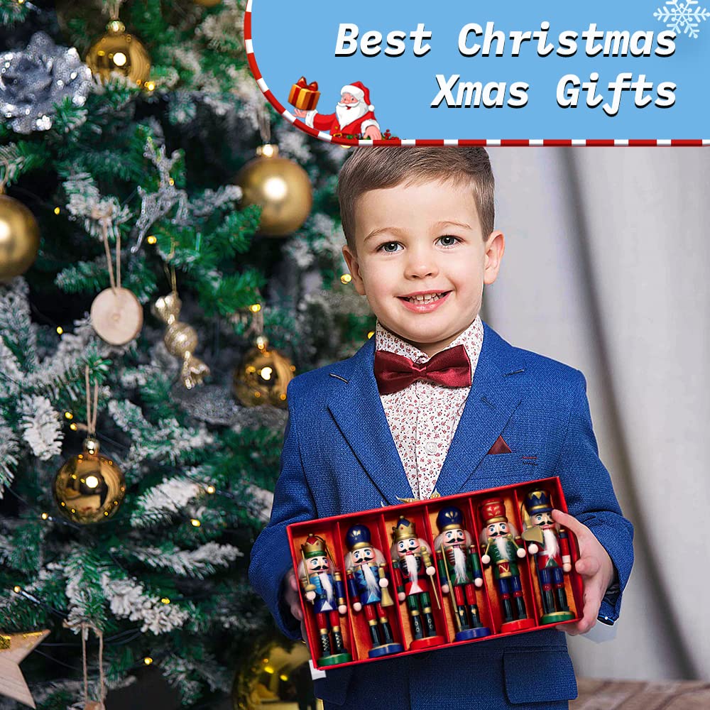 Jolik 12 PCS Christmas Nutcracker Ornament Set Wooden Nutcracker Ornaments Decoration for Xmas Tree, Table Decor(5.3, Set of 1