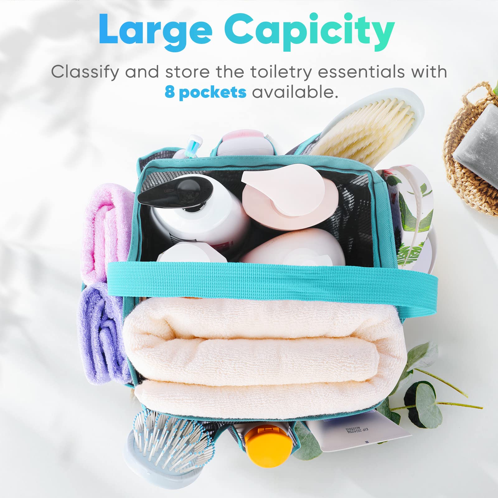 EUDELE Mesh Shower Caddy Portable for College Dorm Room Essentials with 8-Pocket Large Capacity Shower Bag for Beach Swimming Gym Travel essentials