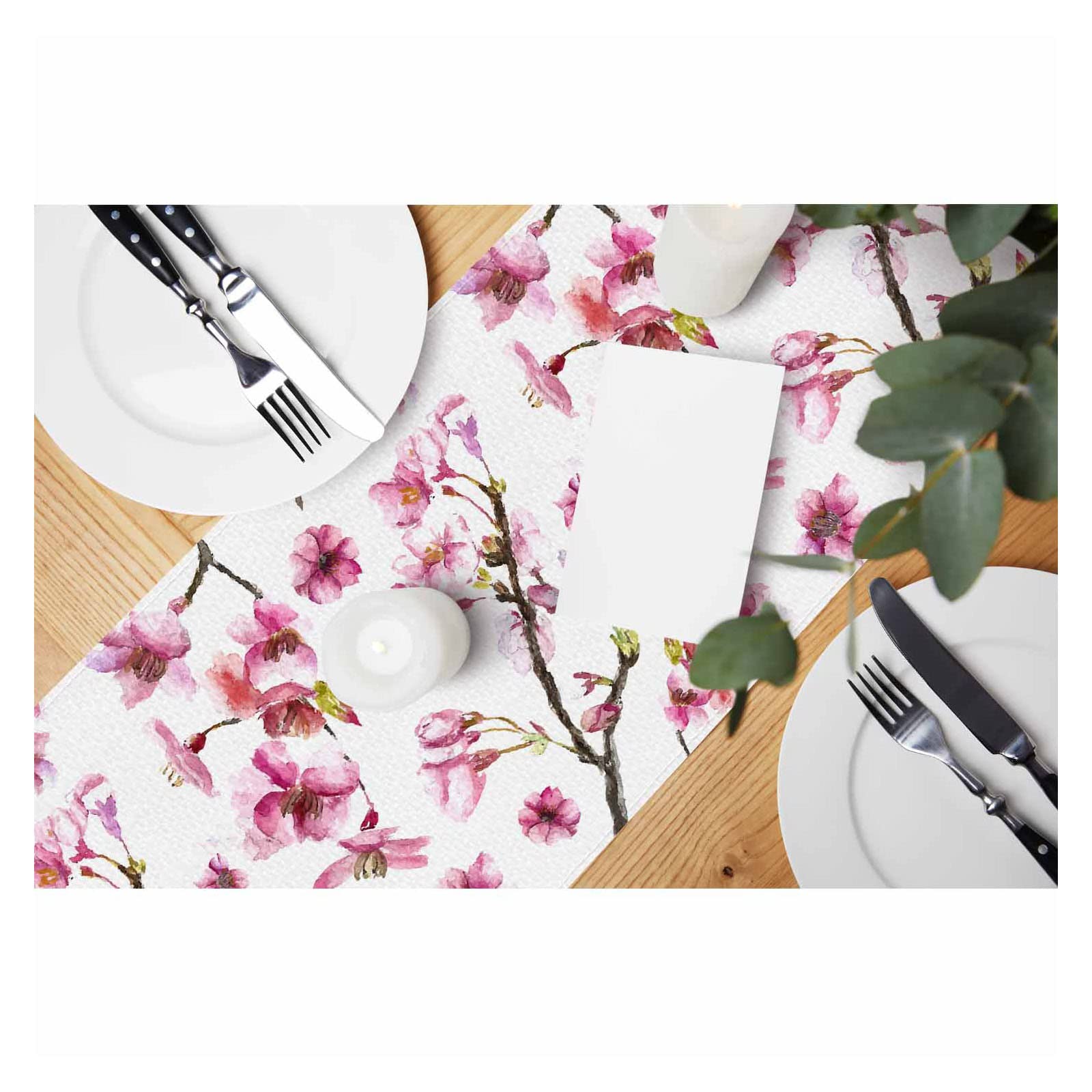 Hosnye Table Runner Pink Sakura Branch Watercolor,Cotton Linen Table Runner Decoration For Kitchen Family Dinner Table Holiday P