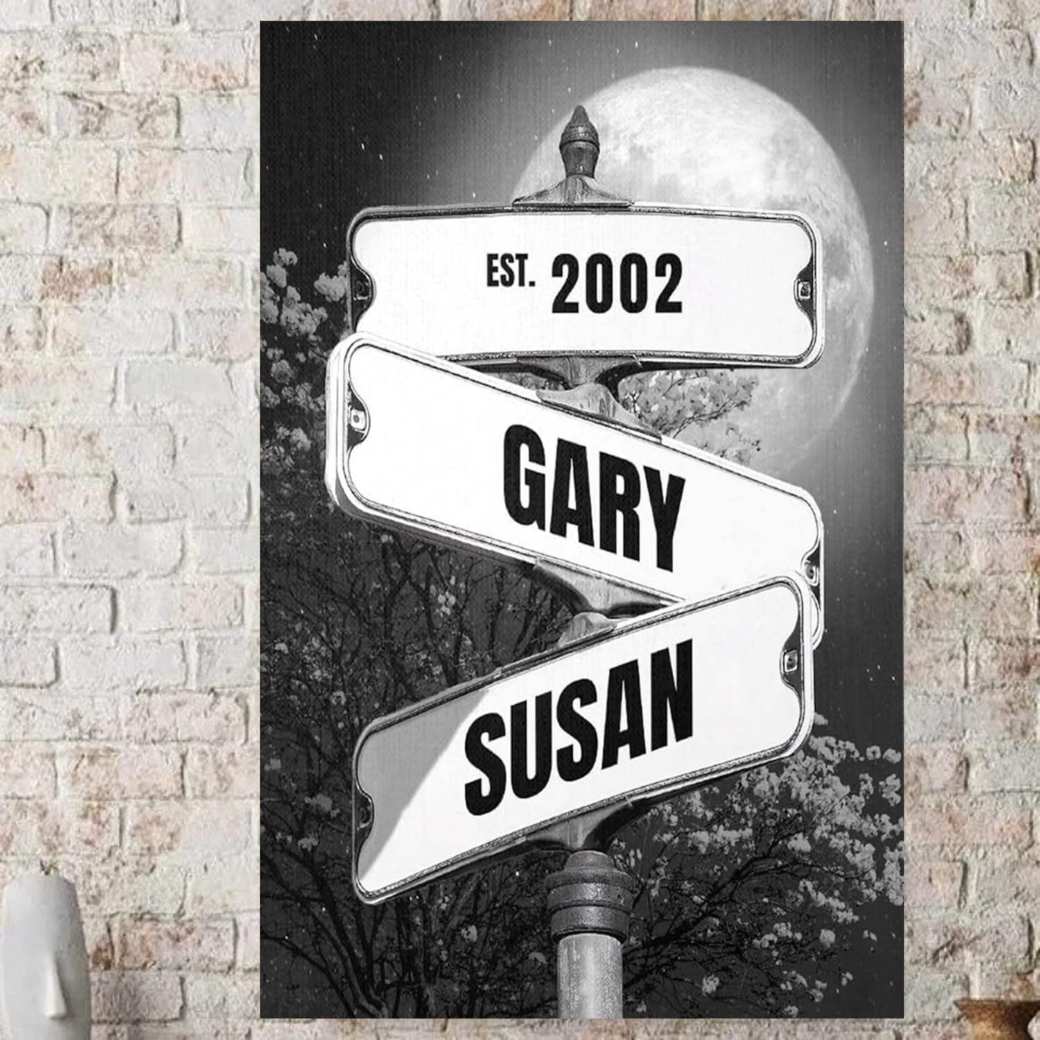 Personalized Full Moon At Night Vintage Street Sign Poster Canvas, Wedding Gifts For Couple, Engagement Gift For Couple, Wedding