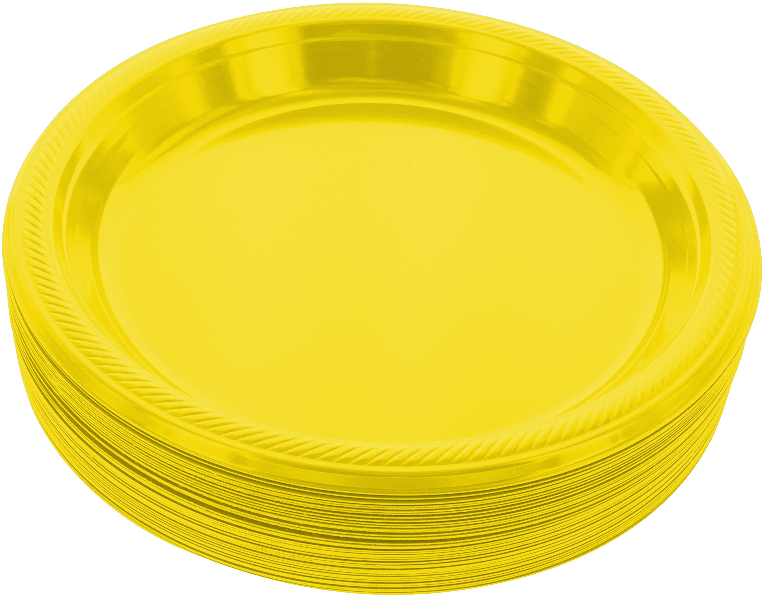 Amcrate Disposable Plastic Plates Yellow, 10.4 Inches Plastic Dinner Plates, Strong And Sturdy Disposable Plates For Party, Dinn