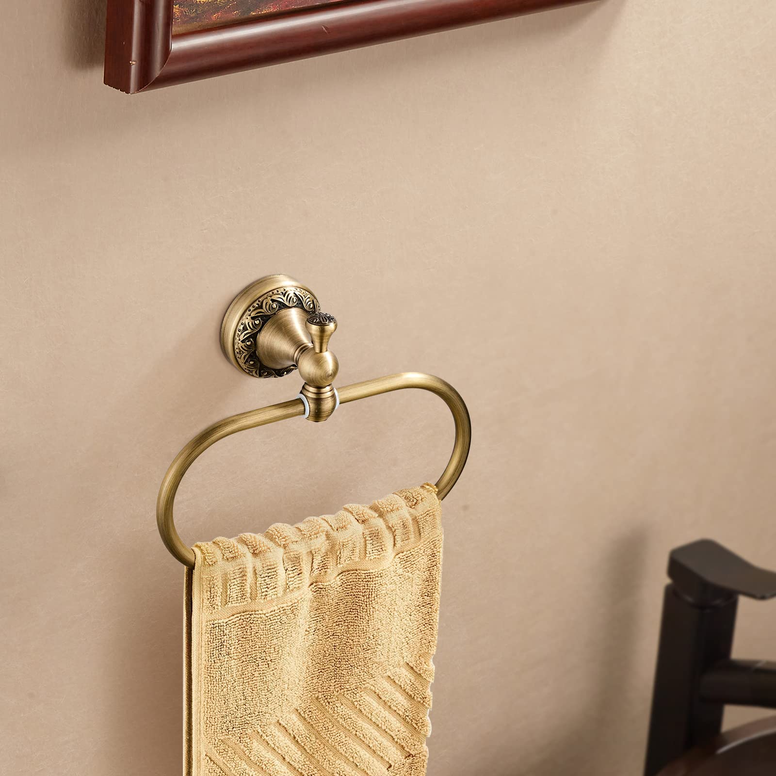 Wolibeer Antique Brass Toilet Paper Holder, Brass Towel Ring Oval, Hand Towel Holder Bathroom Accessories Wall Mounted Vintage 2