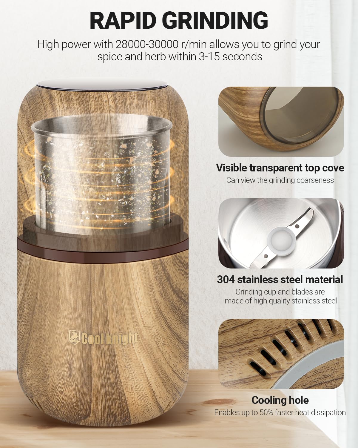 Cool Knight Herb Grinder Electric Spice Grinder [Large Capacity/High Rotating Speed/Electric]-Electric Grinder For Spices And He