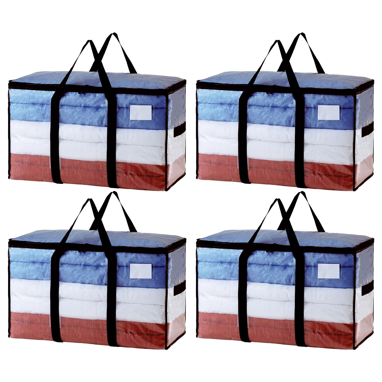 Taili Extra Large Moving Bags, 4 Pack Clear Heavy Duty Totes For Storage, Wrap Around Handles, Storage Bags For Space Saving Mov
