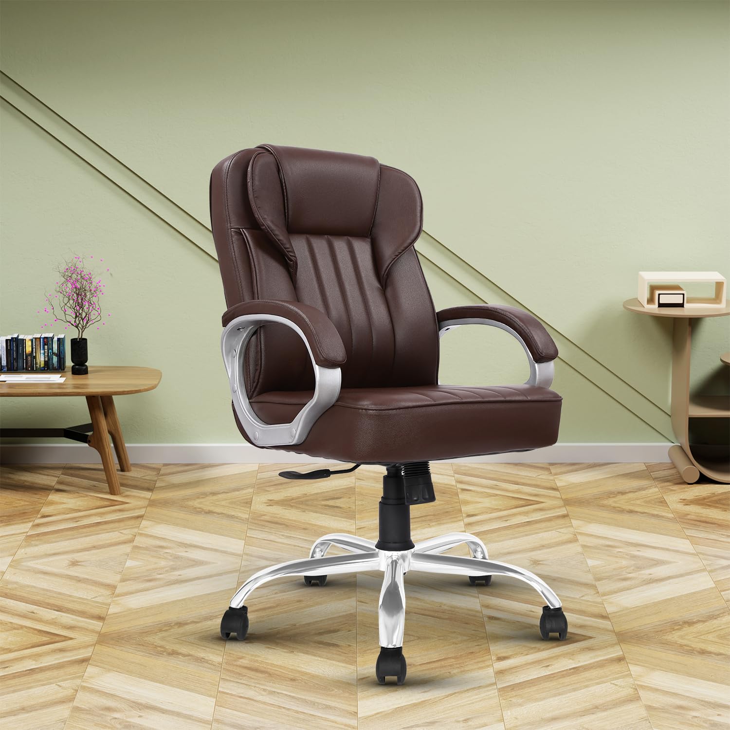 Vergo Supreme Leatherette Executive Chair, Mid Back, Fixed Padded Armrests, Spacious Cushioned Seat, TiltLock Recline, HeavyDu