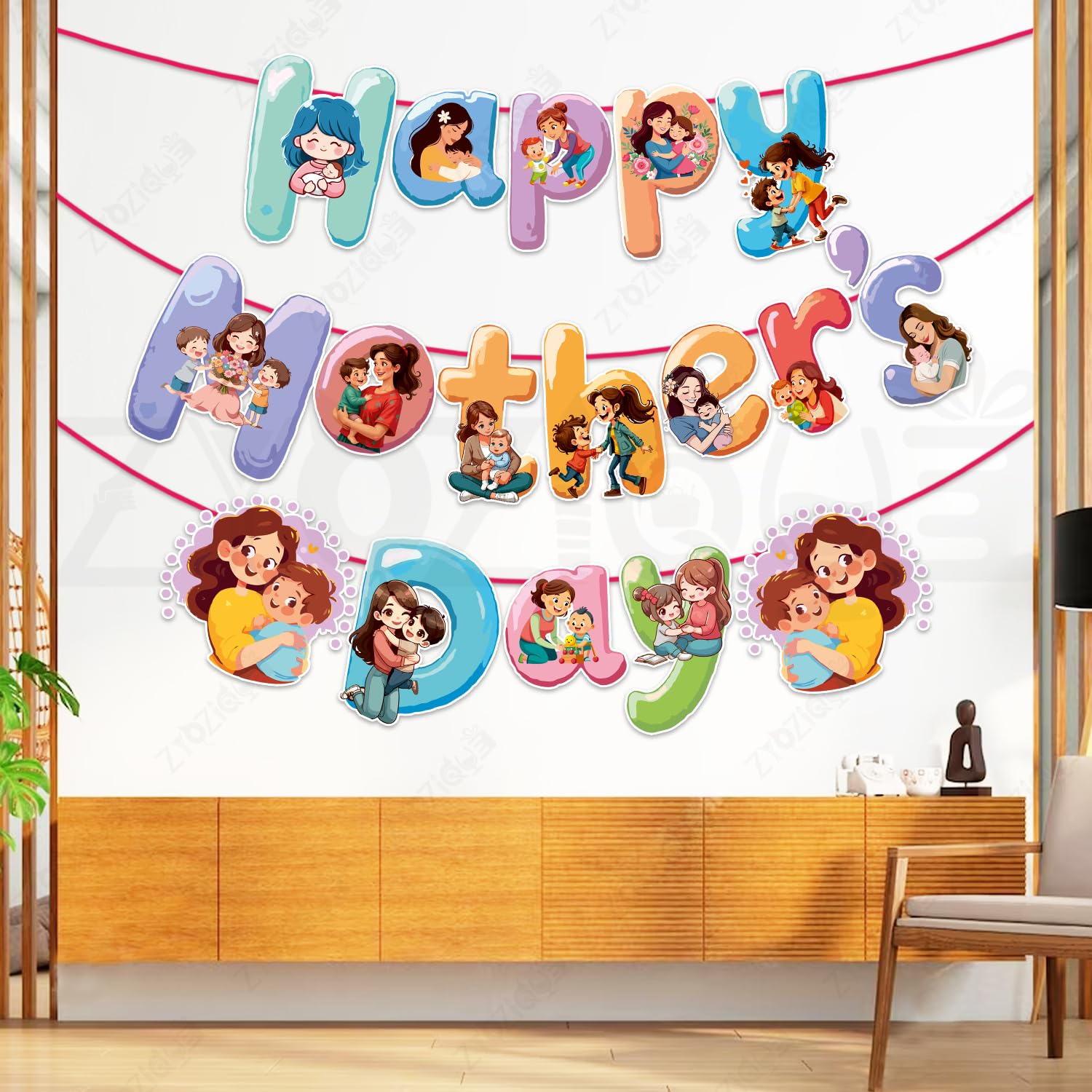 Zyozique Happy Mothers Day Party Decorations Paper Banner, Colourful Hanging Garland, Party Decorations Kits, Mothers Day Decor