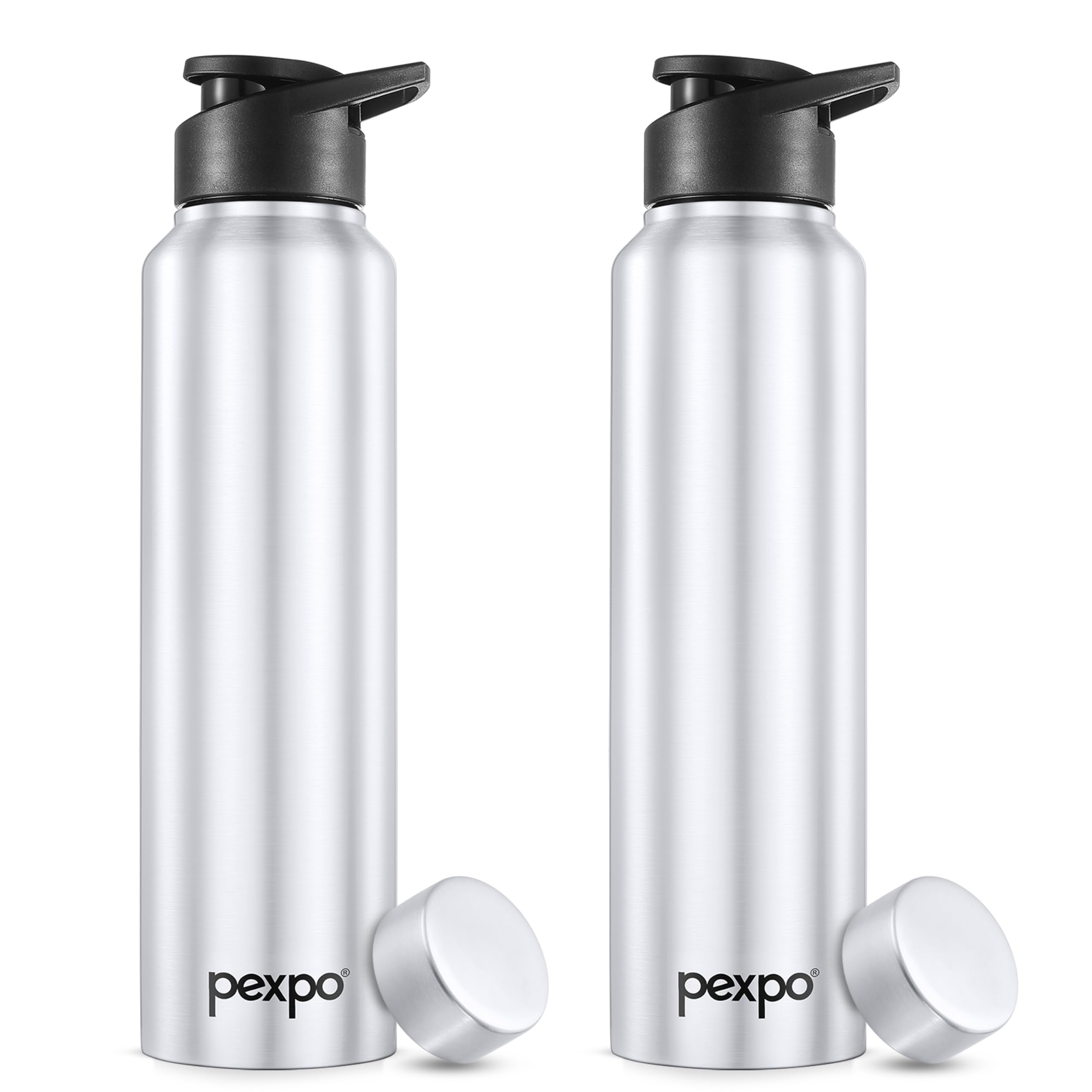 Pexpo Chromo 1000 Isi Certified Stainless Steel Sports/Fridge Water Bottle With Sipper & Steel Cap, 950Ml, Silver, Pack Of 2| Bp