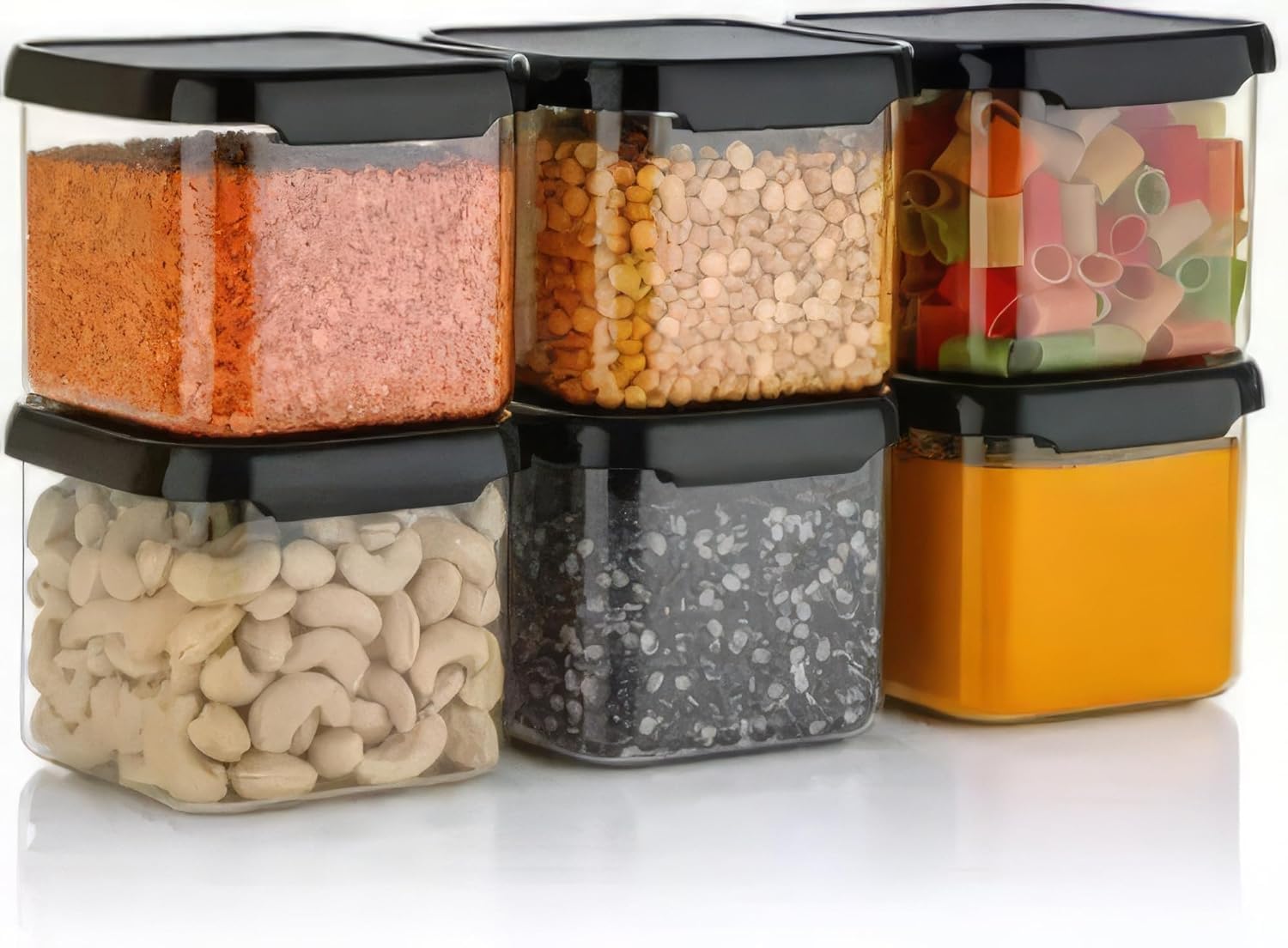 Entisia Plastic Food Storage Container Set With Airtight Lids - Transparent, Stackable & Airtight Kitchen Container Set - Use Fo