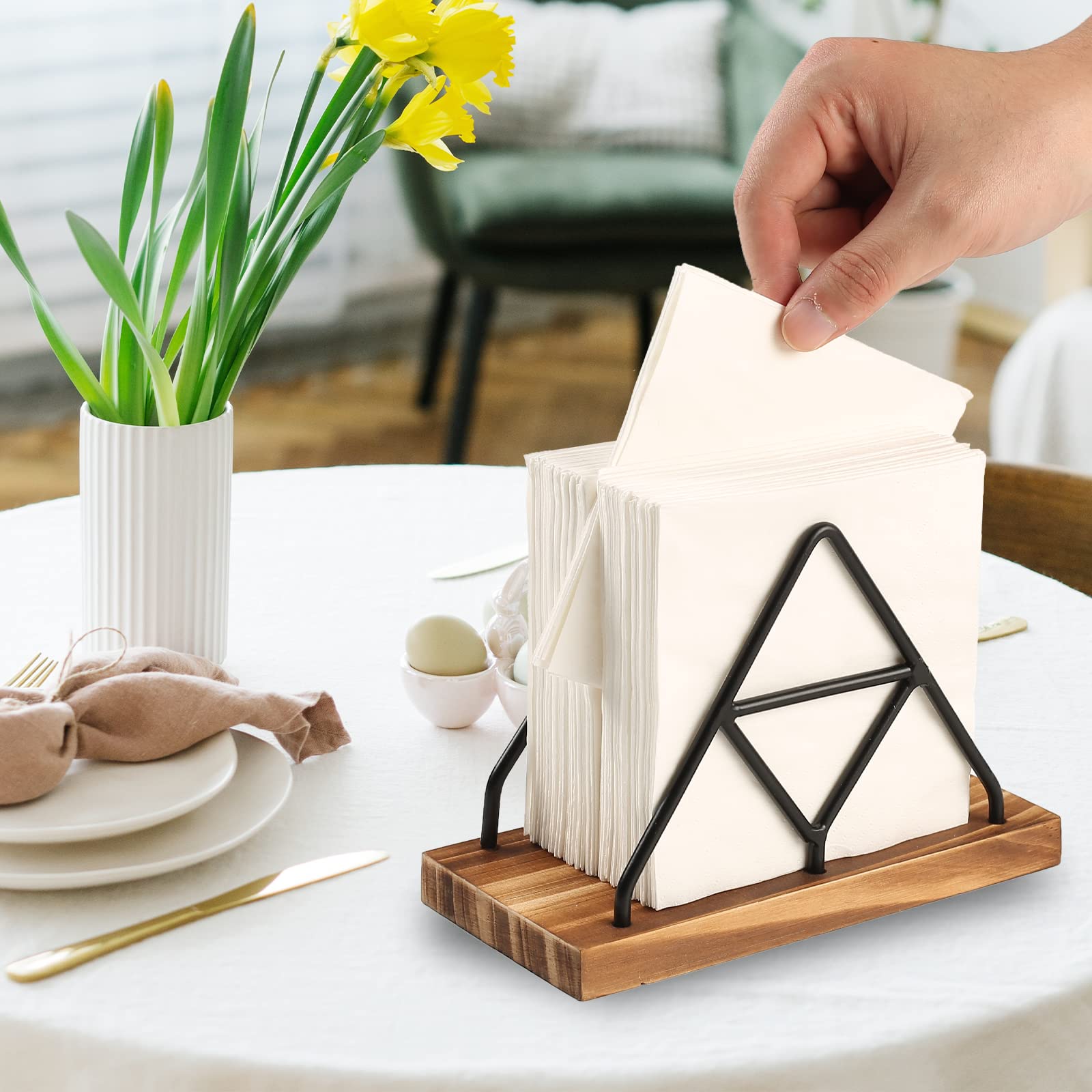 Wooden Napkin Storage,1 Pack Black Table Napkin Holder With Black Metal Wire For Indoor Outdoor Home Dining Restaurant Kitchen D