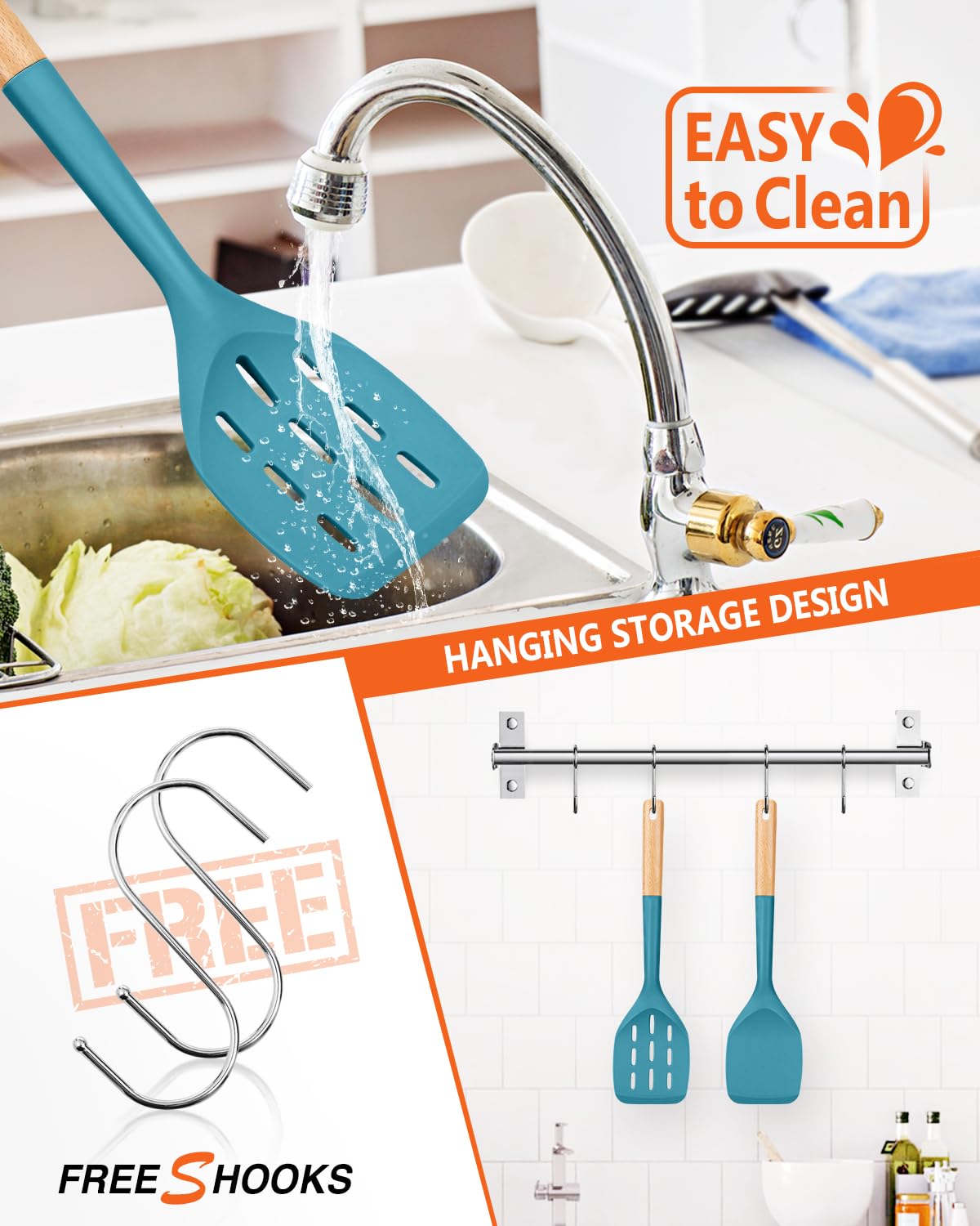 Pack Of 2 Silicone Spatula, Non Stick Cooking Utensil Set Wooden Handle Kitchen Turner For Baking Mixing Grilling Serving Food H