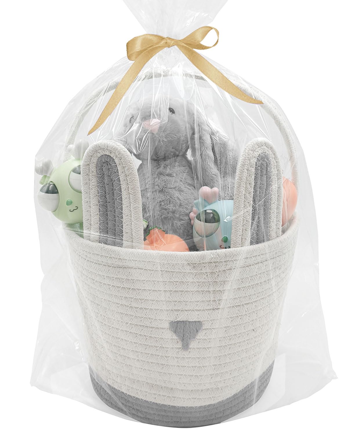 ZWHTB Large Woven Easter Baskets for Boys & Kids - Empty Basket with Gift Bags and Ribbons Cute Easter Decorations Bunny Ears De