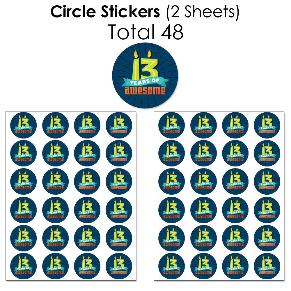 Big Dot Of Happiness Boy 13Th Birthday - Mini Candy Bar Wrappers, Round Candy Stickers And Circle Stickers - Official Teenager B
