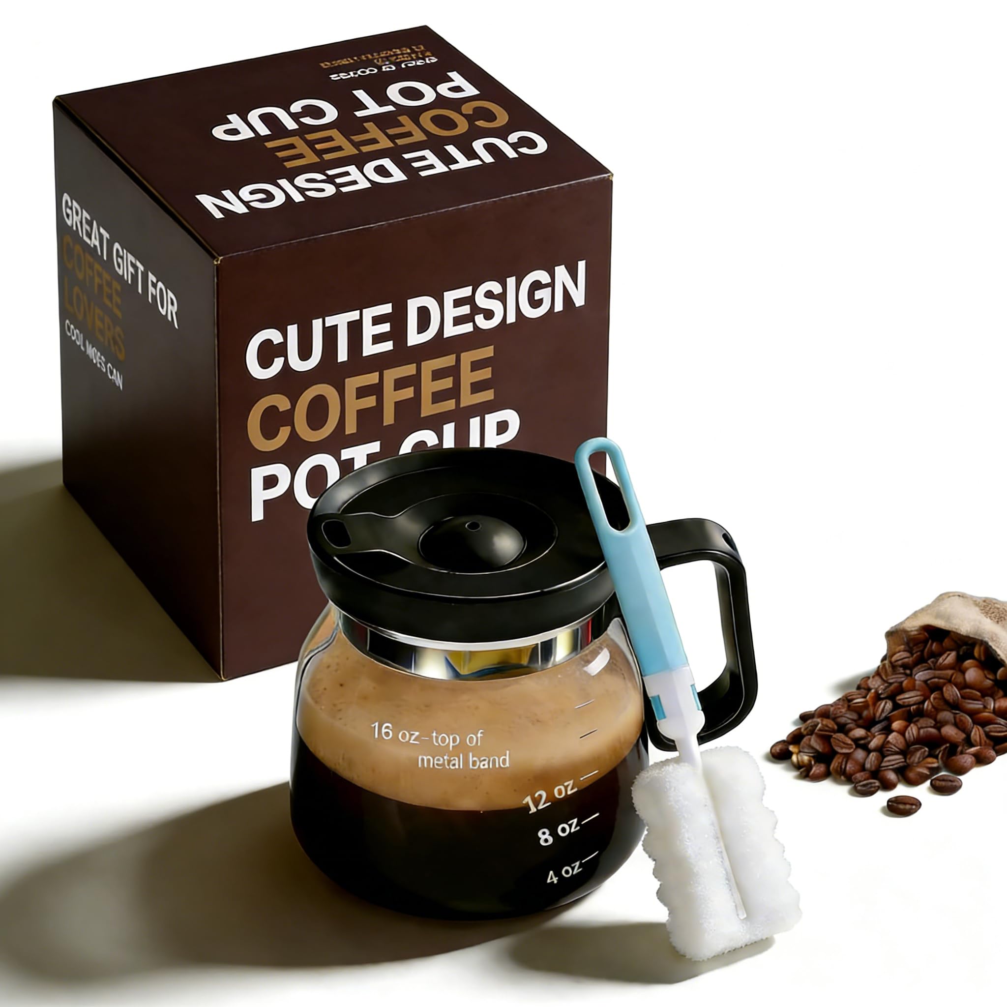 Julyxi 16 oz Clear Glass Coffee Pot Mug with Lid, Novelty Design