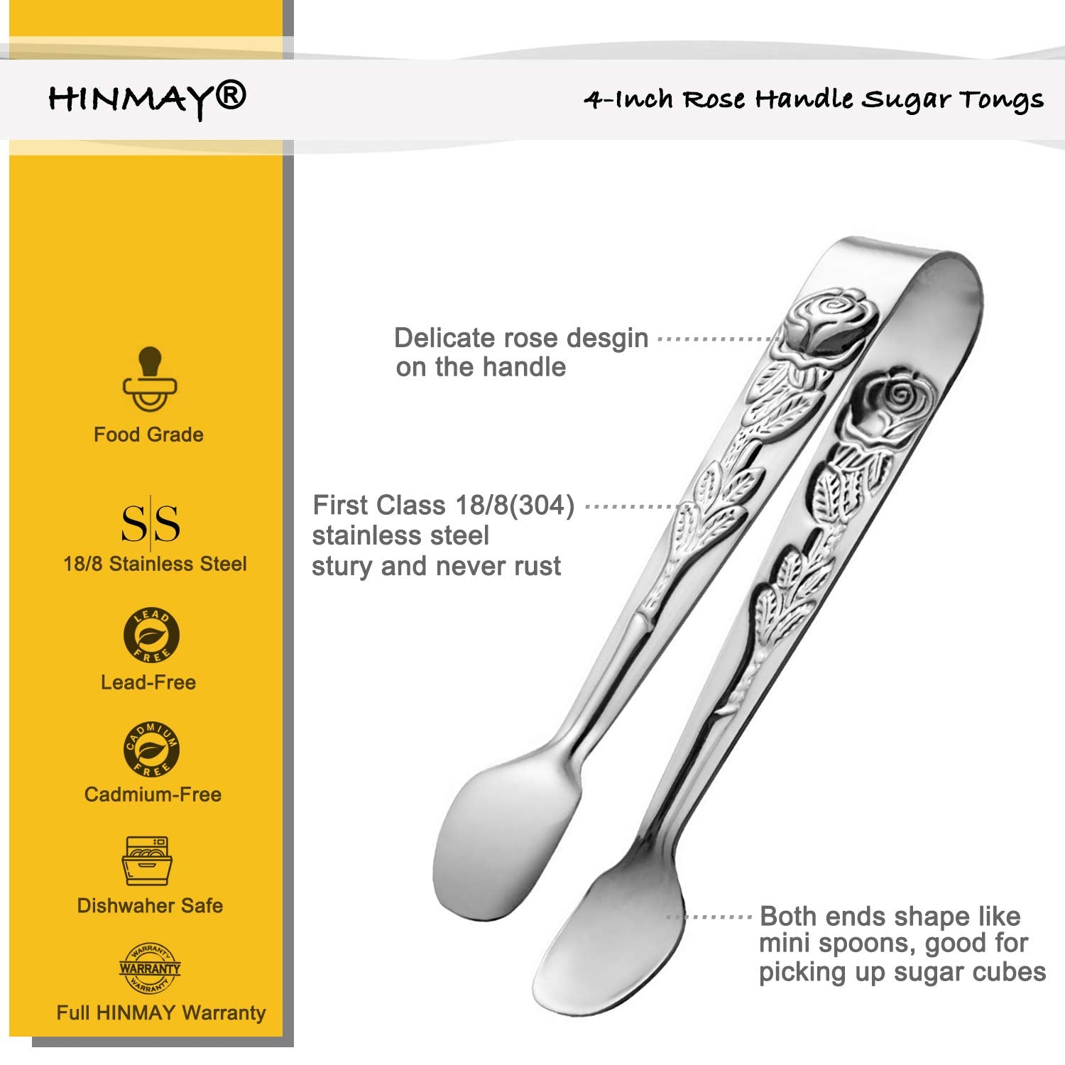 Hinmay 6Pcs Mini Serving Tongs 4-Inch Small Rose Sugar Cube Tongs (Silver)