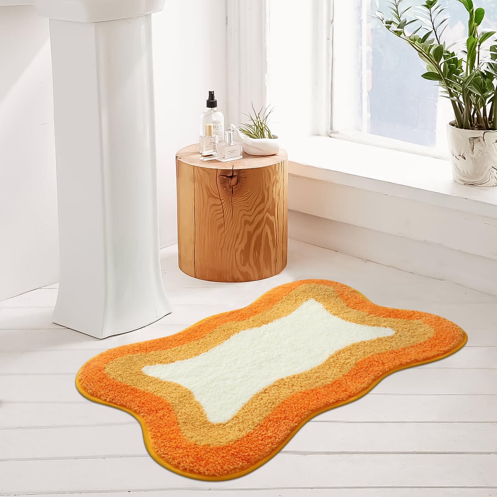 Haocoo Bath Mats For Bathroom, 20X31 Inch Fluffy Microfiber Shower Rug, Non Slip Aesthetic Washable Orange Bathroom Rugs Absorbe