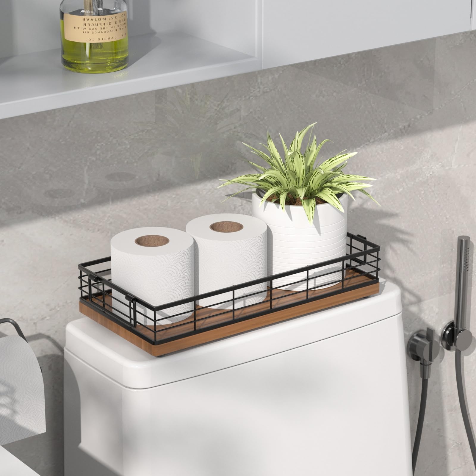 Jnfuz Toilet Paper Basket, 13 Inch Bathroom Basket Toilet Tank Tray Toilet Tank Basket Top Of Toilet Storage Toiletries Organize