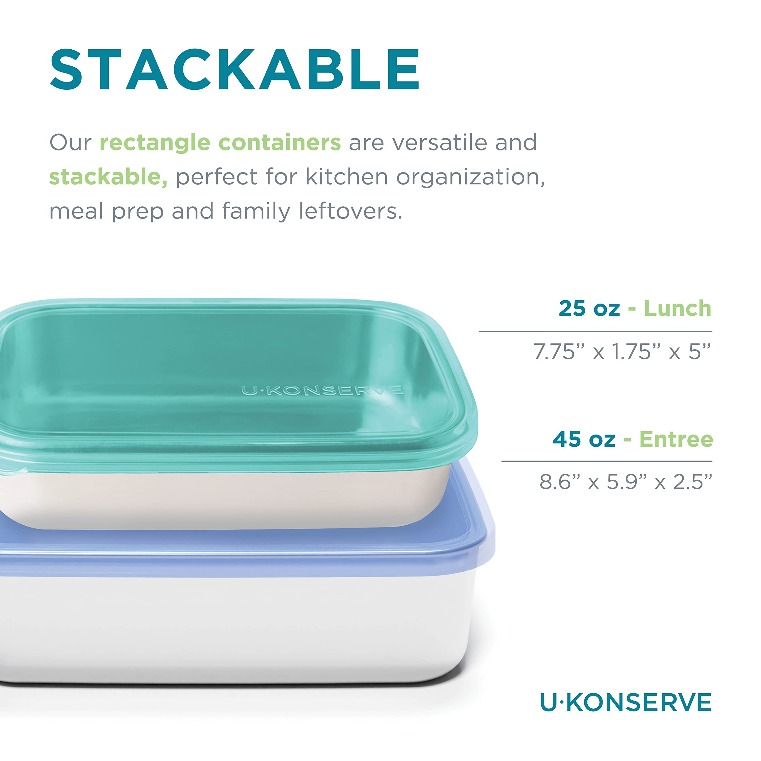 U Konserve Stainless Steel Rectangle Food Storage Bento Box Container, Leak Proof Silicone Lid Dishwasher Safe - Plastic Free, (