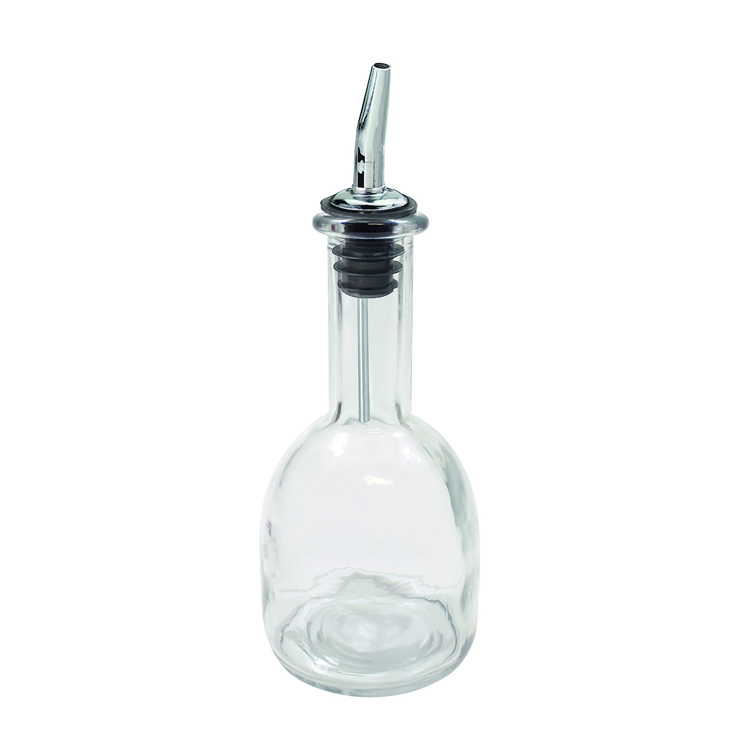 Tablecraft 10404 10 oz Glass Bottle Clear Glass, Stainless Steel Pourer 3 x 3 x 8