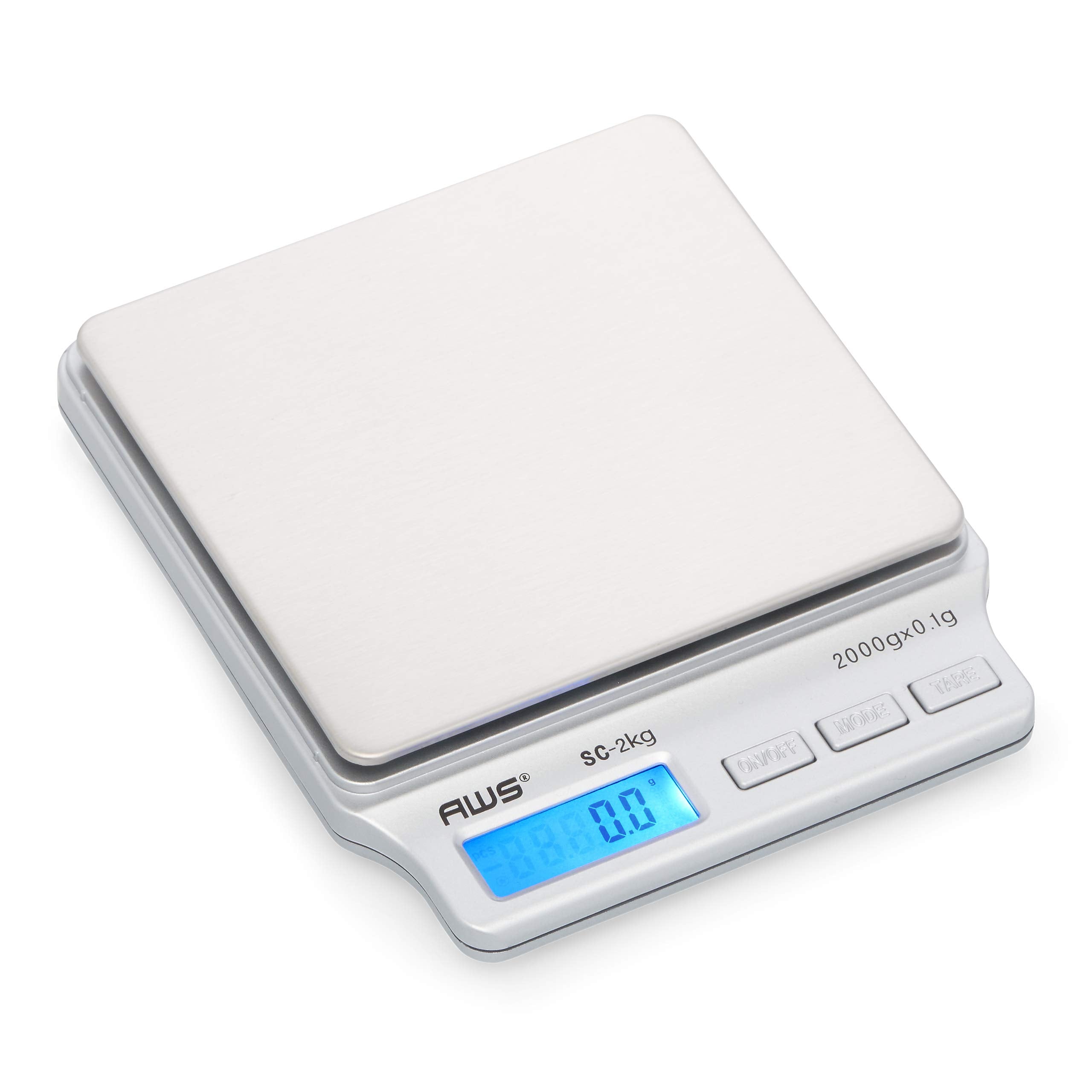 Sc Series Precision Digital Kitchen Weight Scale, Food Measuring Scale, 2Kg X 0.1G (Silver), Amw-Sc-2Kg - American Weigh Scale