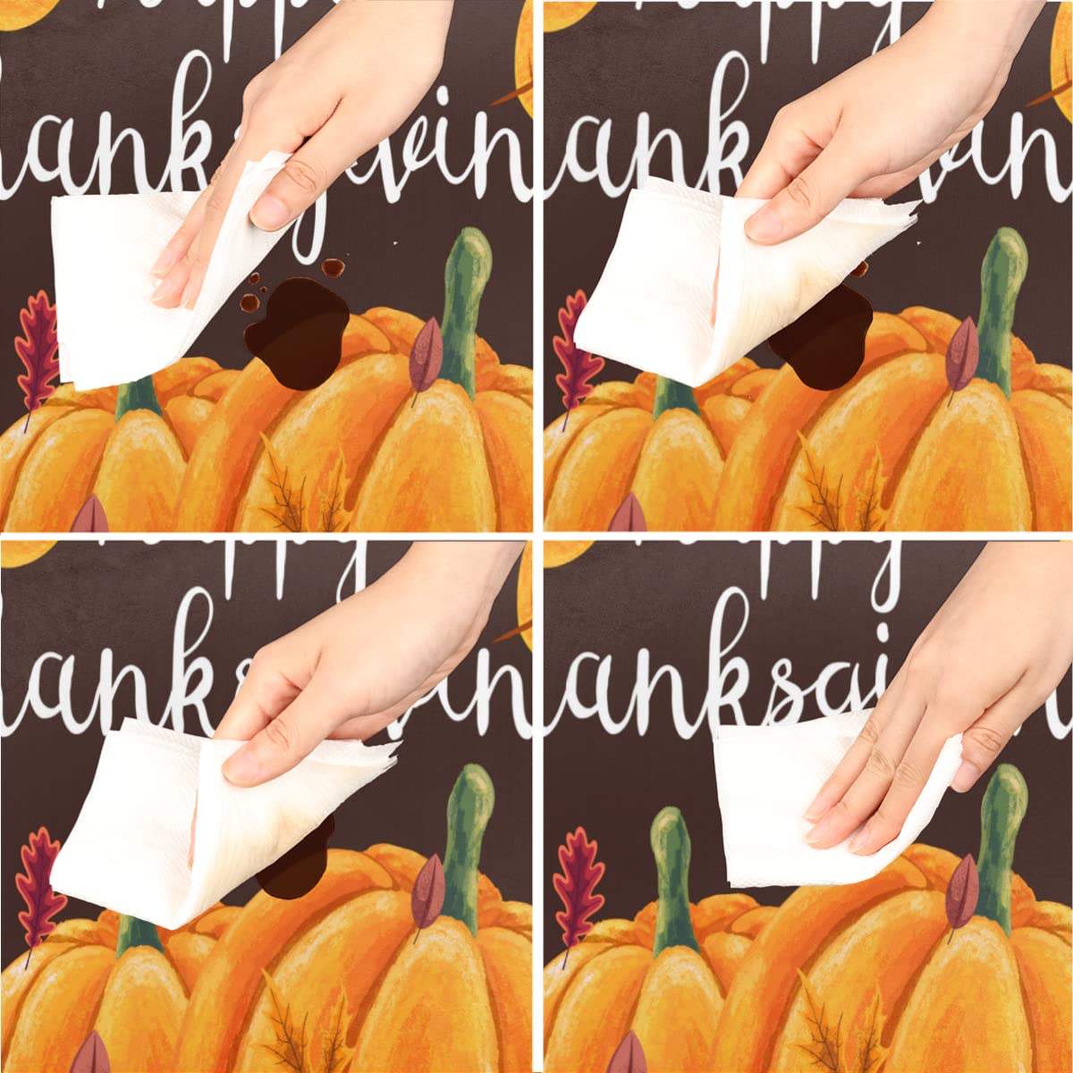 Fall Thanksgiving Round Tablecloth with Elastic Wipeable Pumpkin Fitted Table Cover Waterproof Circle Outdoor Table Cloth for Ki