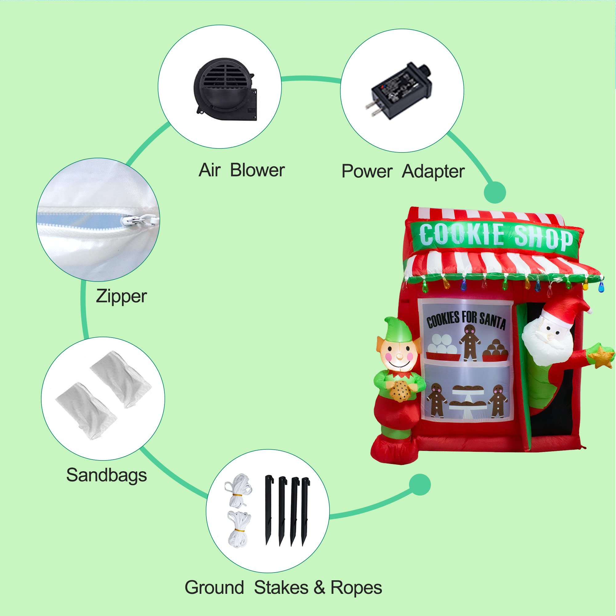 luxfcup 6FT Christmas Inflatable Santa Elf Cookie Shop Decoration with LED Lights Outdoor Yard Easter Blow Up Decorations Inflat