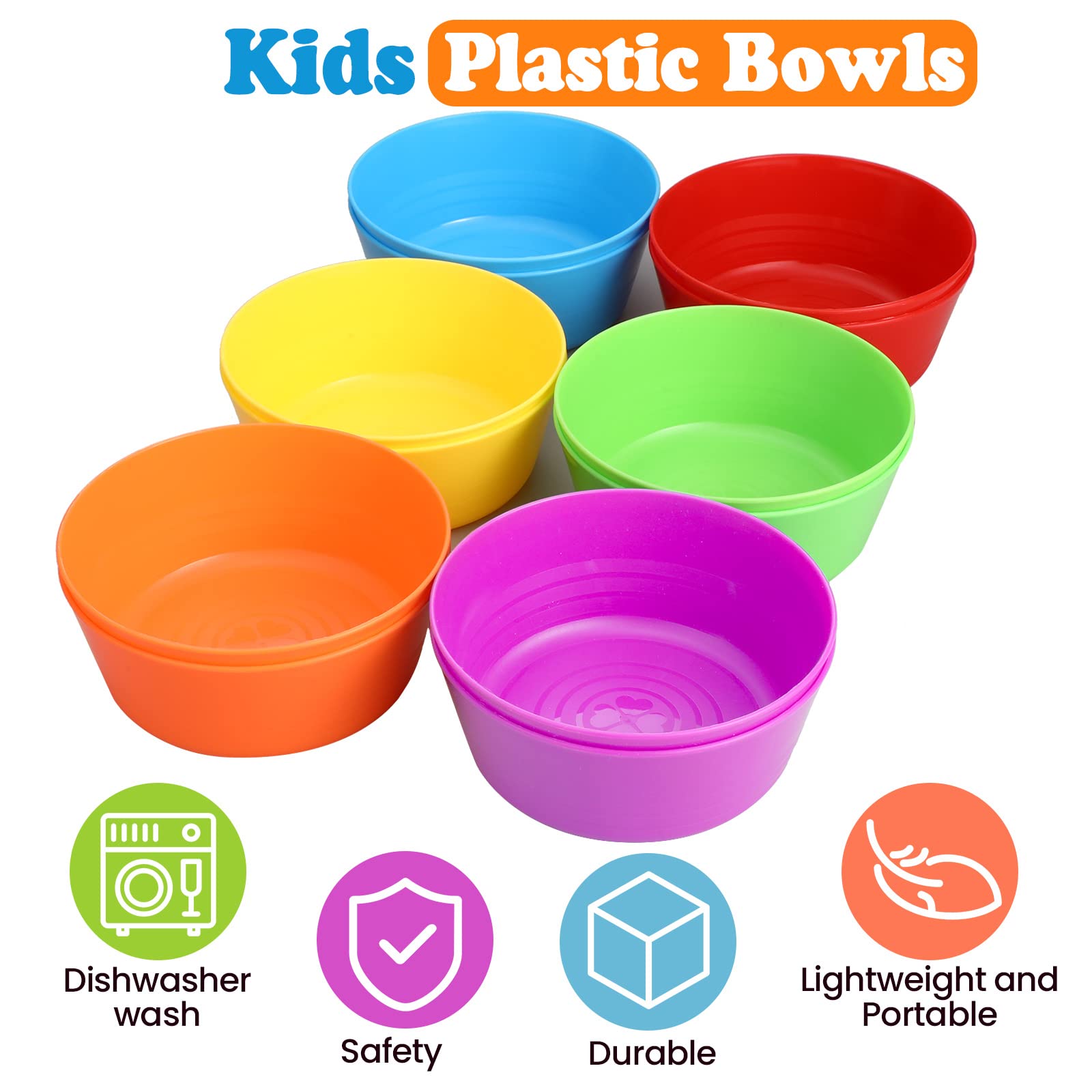 Foaincore Kids Plastic Bowls Plastic 10 Oz Cereal Bowls Snack Bowls Kids Bowls Microwave Dishwasher Safe Toddler Bowls Colorful