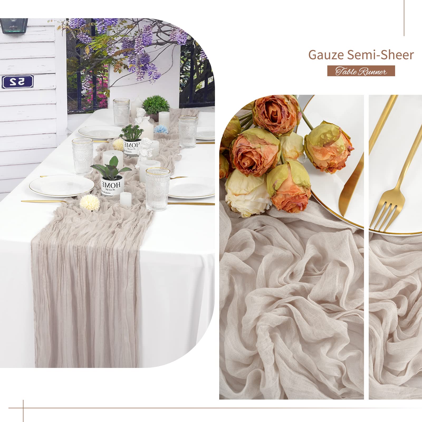 10 Pack Rose Brown Cheesecloth Table Runner Gauze Table Runner 10Ft Long Semi-Sheer Table Runner Boho Or Rustic Wedding Table De