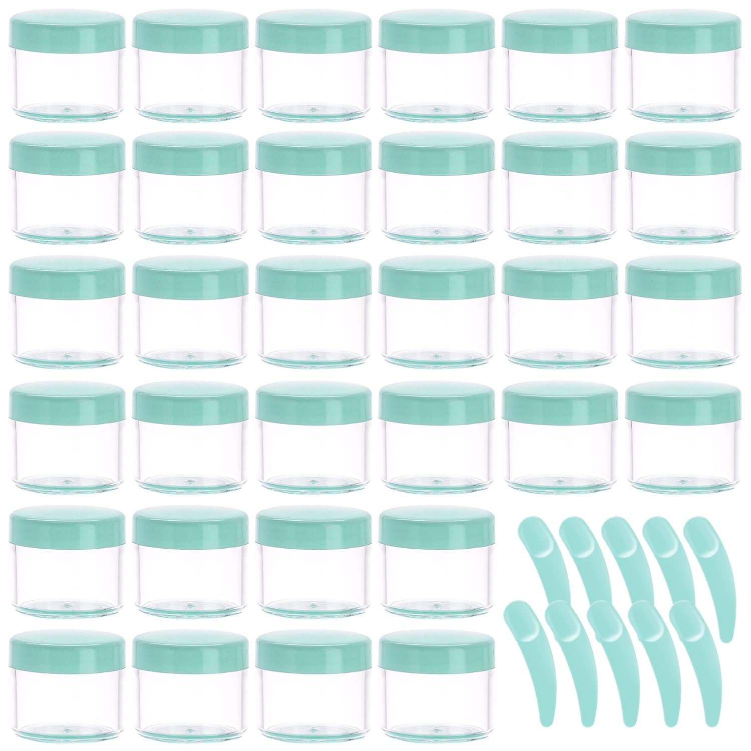 100 Pcs 20G Plastic Sample Cosmetic Containers With Lids And 10 Pcs Mini Makeup Spatula