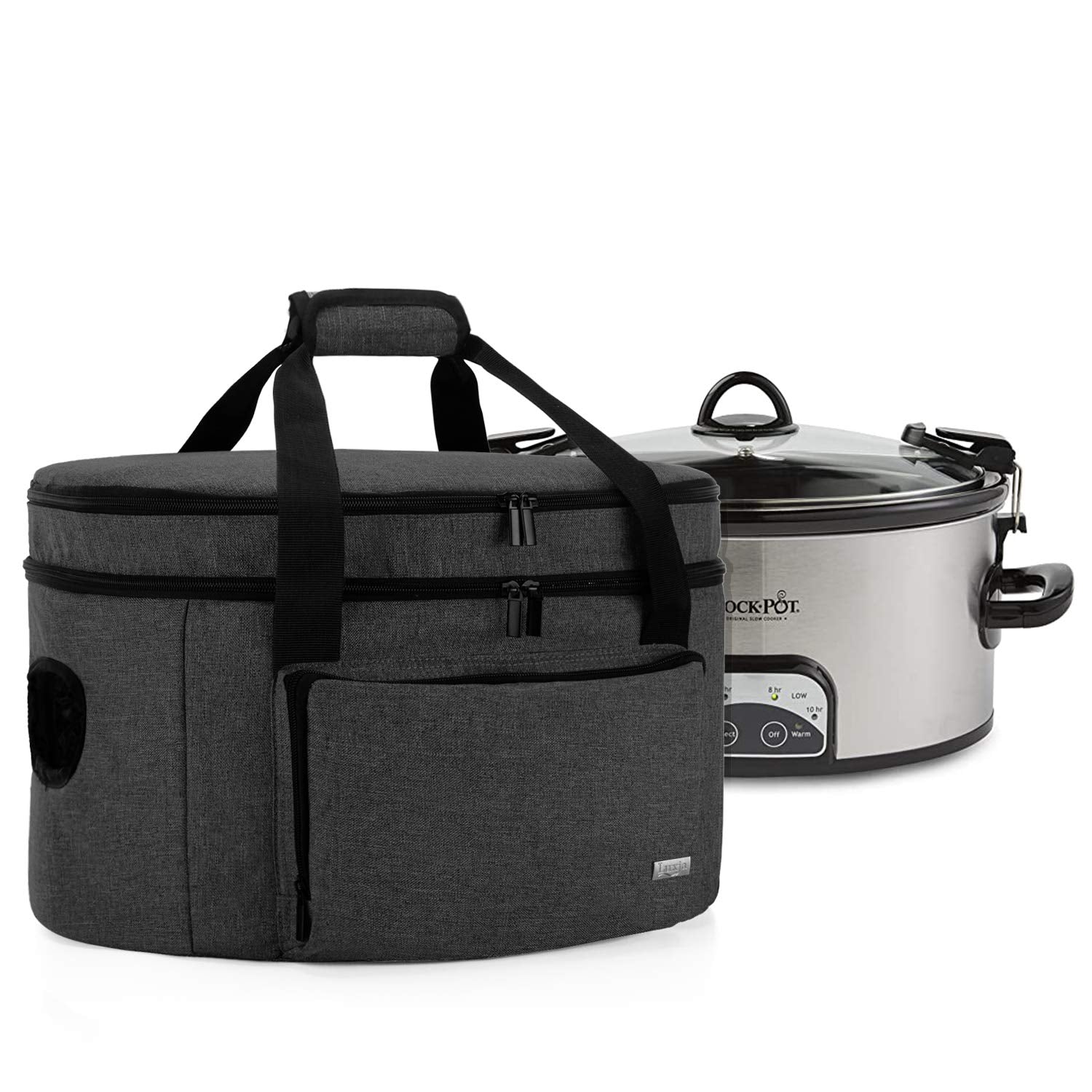 Luxja Double Layers Slow Cooker Bag (With A Bottom Pad), Insulated Slow Cooker Carrier Fits For Most 6-8 Quart Oval Slow Cooker,