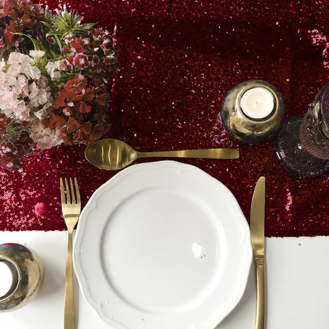 Jyflzq Burgundy Sequin Table Runner 12'' X 108'' Pack Of 5 Sparkly Burgundy Metallic Table Runner Glitter Sequin Runner For Tabl