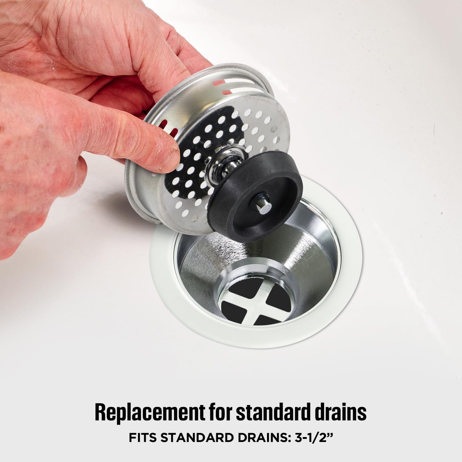 Highcraft 9843 Stainless Steel Kitchen Sink Strainer Basket-Replacement For Standard Drains (3-1/2 Inch) -Universal Style Rubber