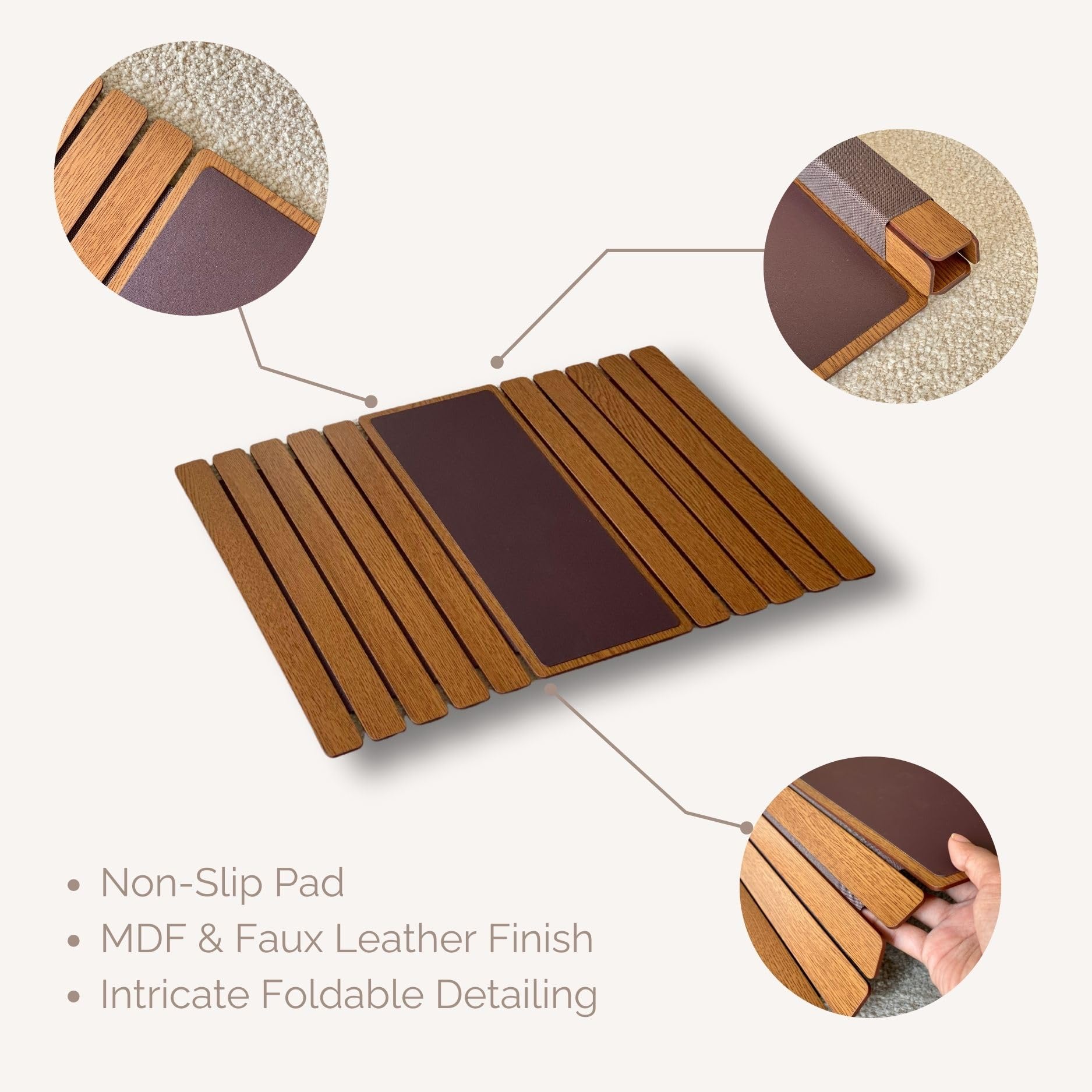 Mason Home Elm Sofa Armrest Tray - Brown Full Grain Bamboo Wood With Anti Slip Pad | Dining Tray | Home & Office Dcor | Furnitur