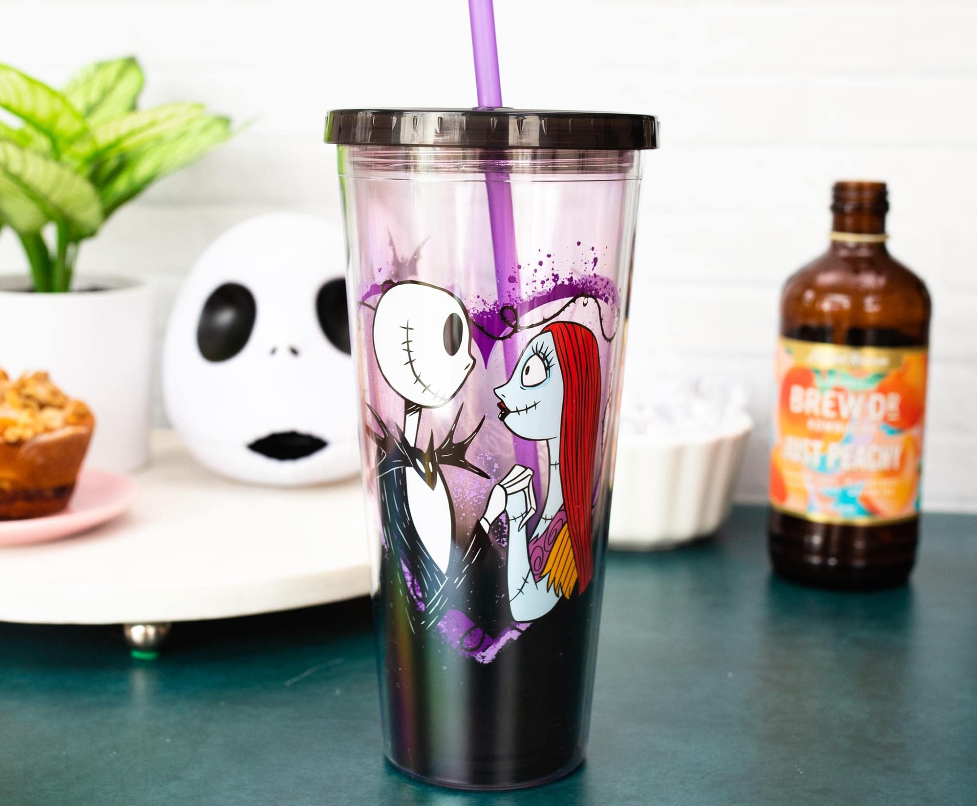 Disney The Nightmare Before Christmas 24-Ounce Carnival Cup With Reusable Straw And Leakproof Lid | Plastic Cold Cup For Boba Mi