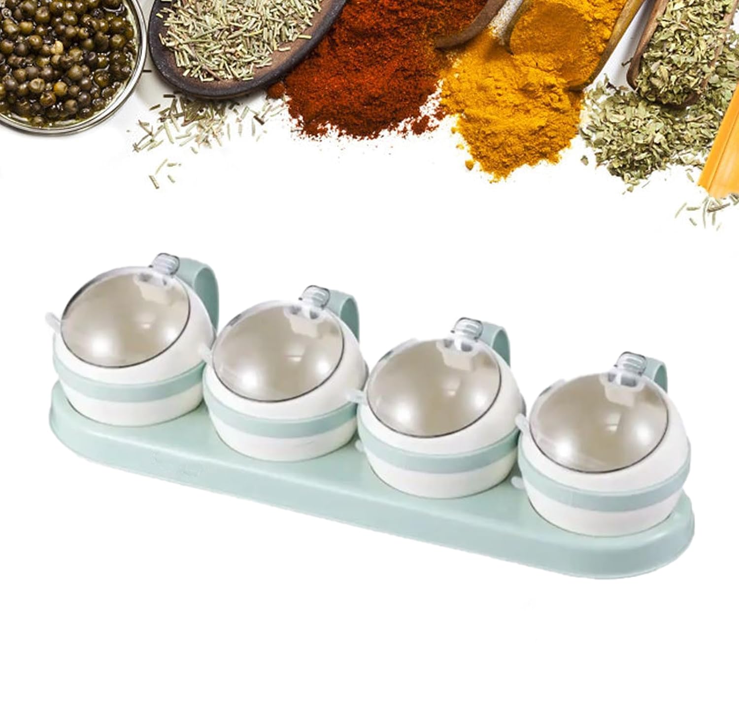 Cbex Kitchen Spice Pots Clear Seasoning Box, Storage Container Condiment Jars Seasoning Box With Cover And Spoon(4 Pcs)
