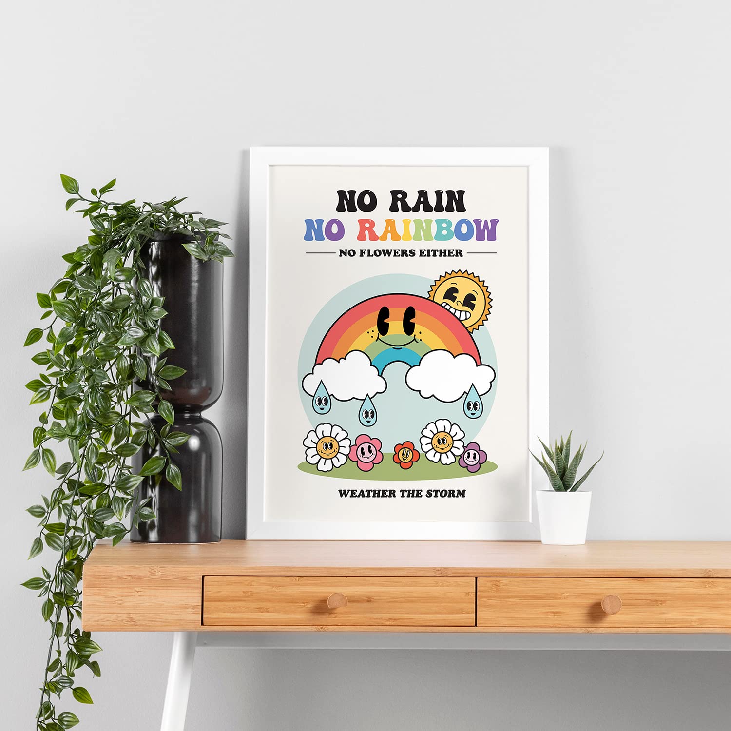 Retro Rainbow Wall Art Print Poster, Cute Wall Decor Poster, Positive Message Room Decor, Retro Character Hippie Poster