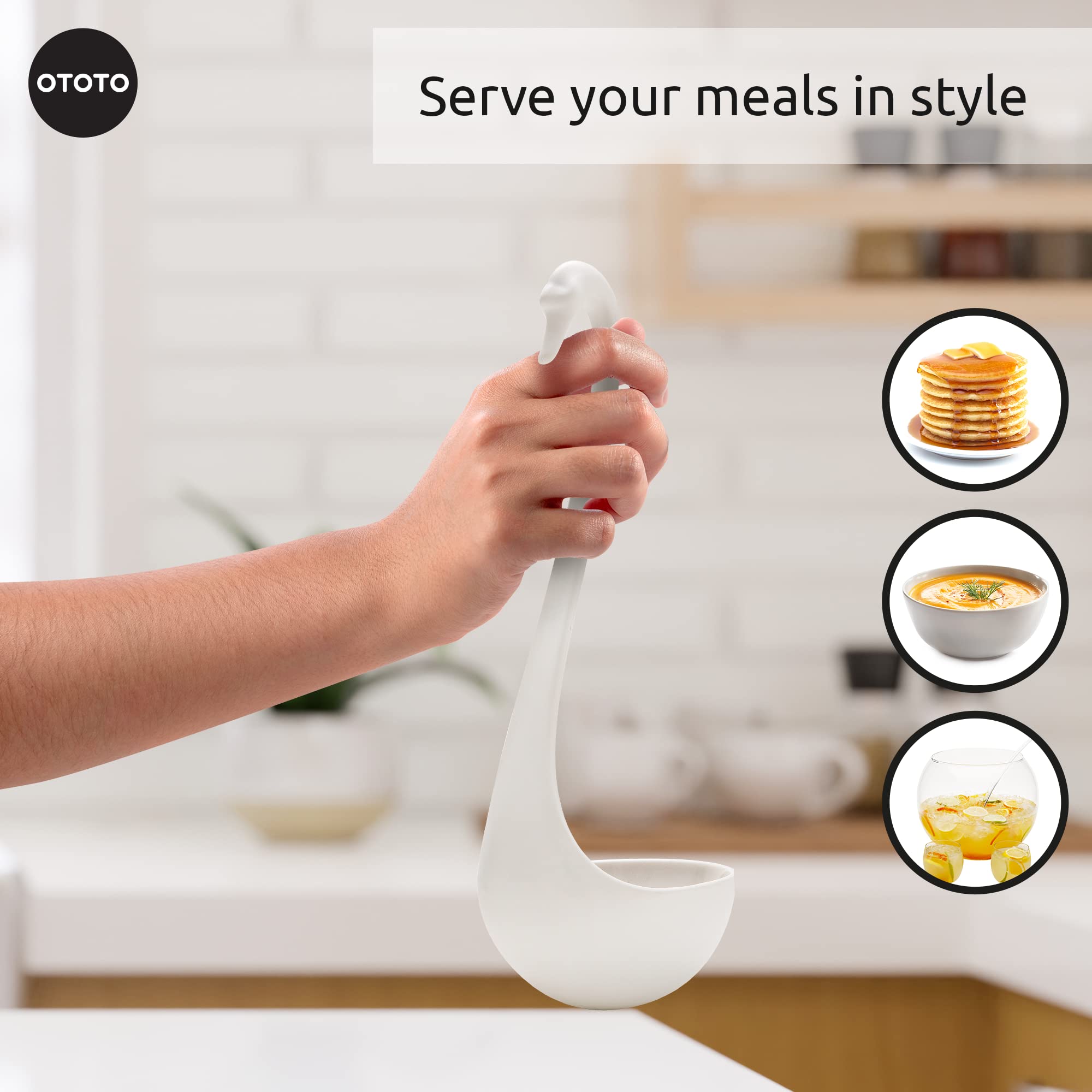 Ototo Swanky Swan Soup Ladle- Silicone Soup Spoon, Bpa-Free, Heat Resistant Soup Ladles For Serving & Cooking - Cute Kitchen Acc