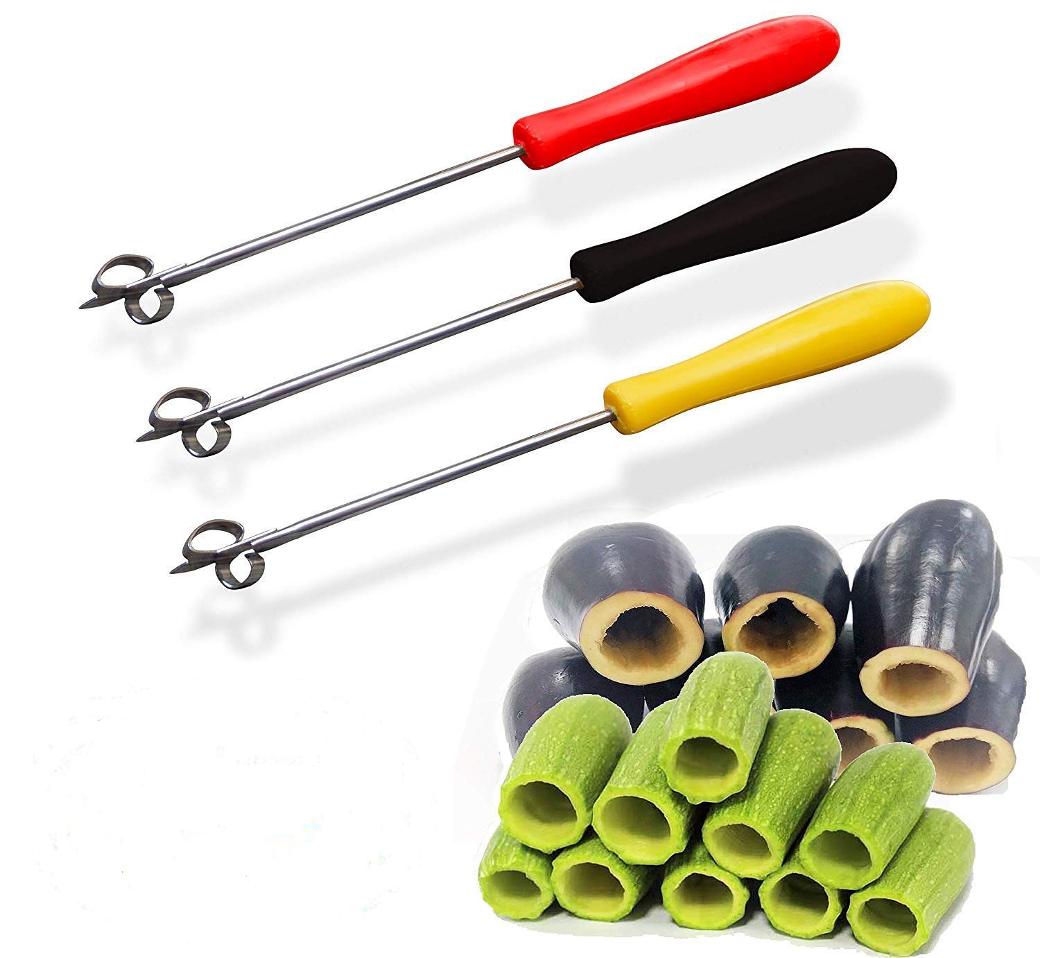 Bonballoon 3Pcs Random Color Stainless Steel Vegetable Corer, 10'' Long, Non-Slip Ergonomic Handle