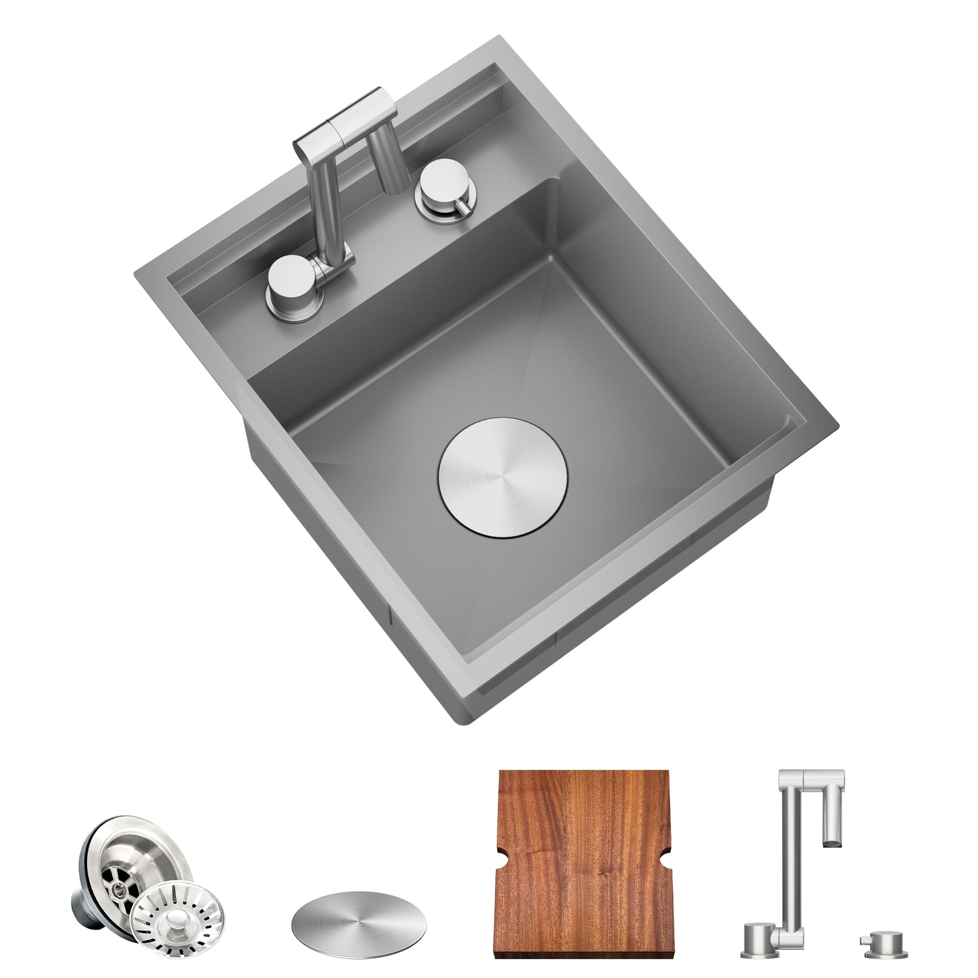 Torva Rv Kitchen Sink, 15 X 18 X 9 Inch Undermount Bar Sink 16 Gauge Stainless Steel Single Bowl Sink With Foldable Faucet Cutti