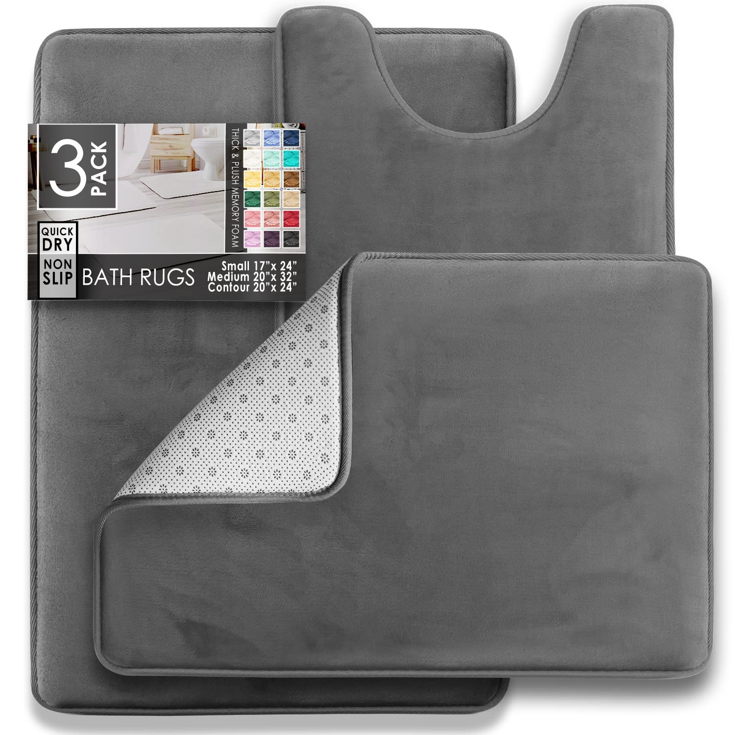 Clara Clark Bathroom Rugs, Velvet Memory Foam Bath Mat, Non-Slip Bath Rugs, Machine Wash, Dries Quickly, Ultra Soft Plush Bath M