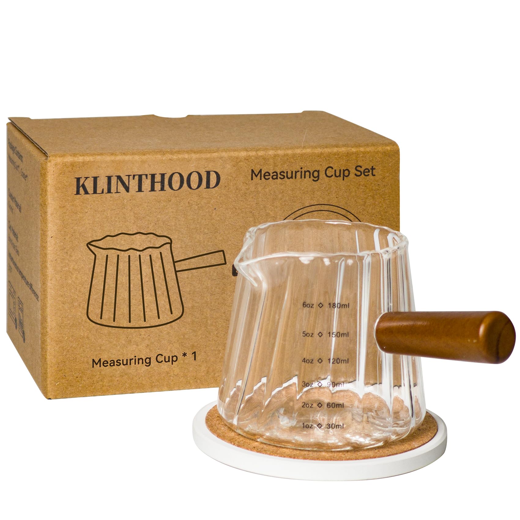 Glass Measuring Cup 6OZ, Espresso Accessories, Expresso Shots Cup, Espresso Shot Glass with V-Shaped Mouth, Ribbed Milk Frothing