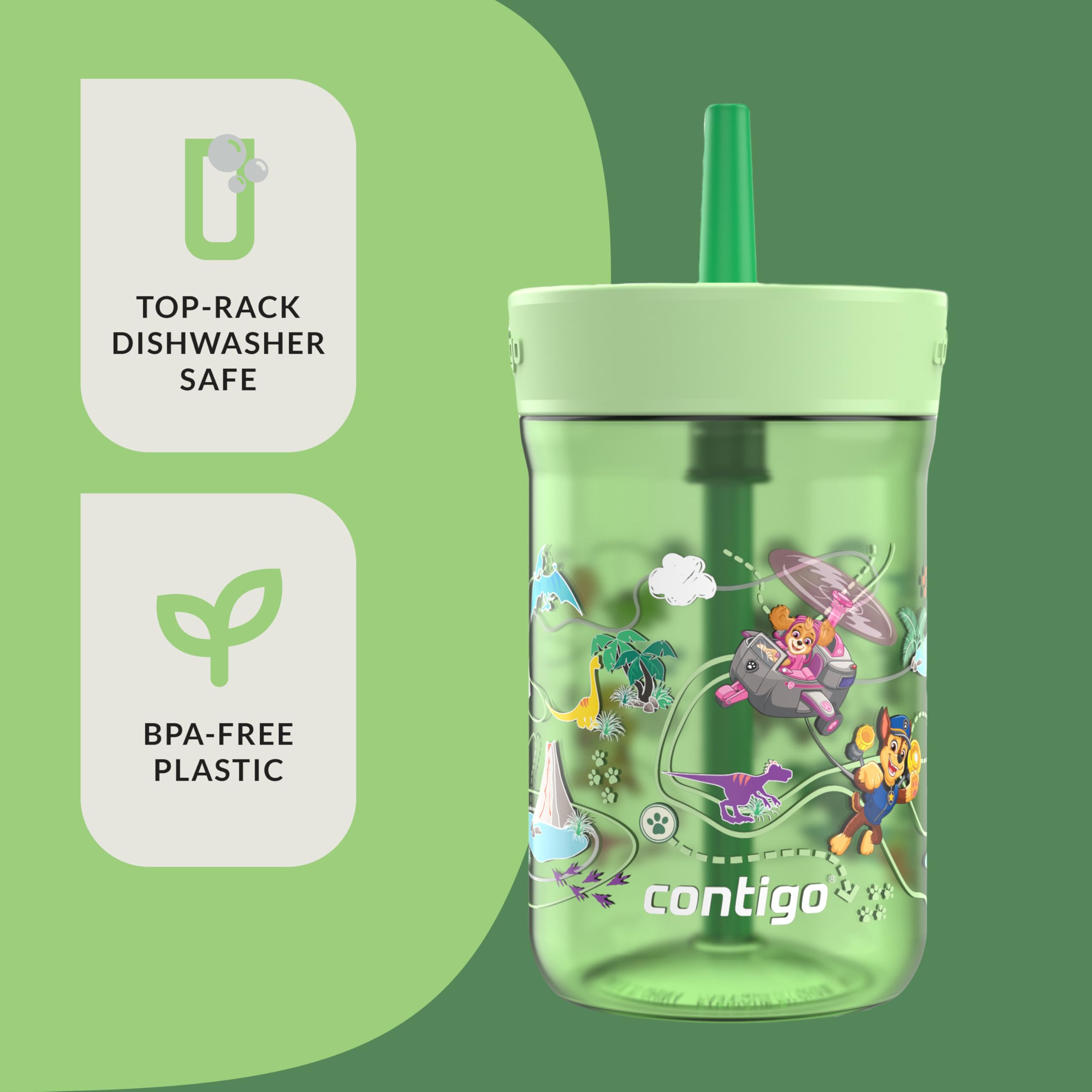 Contigo Leighton Straw Tumbler, 14 oz, Cool Lime (Dogs)
