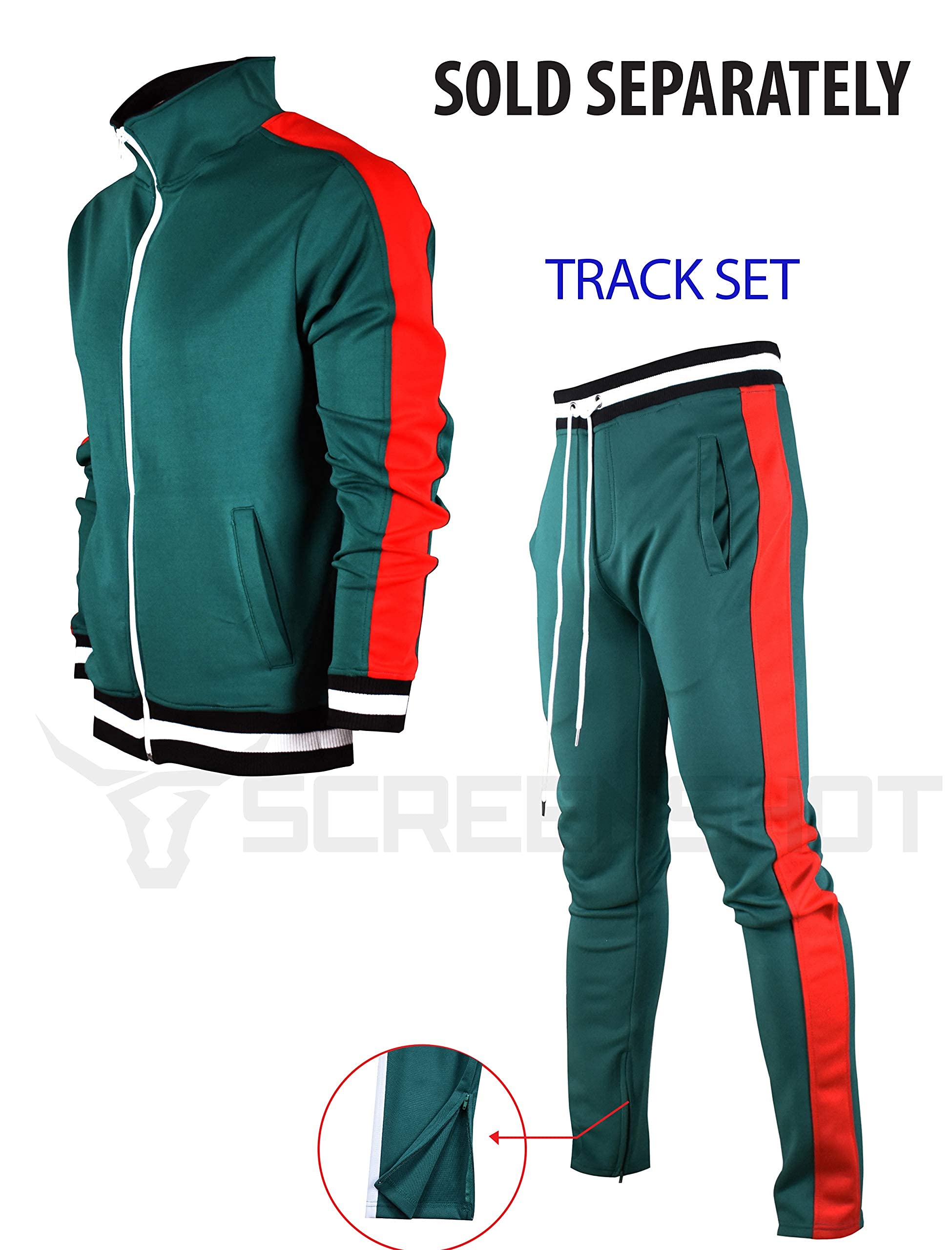 Screenshotbrand Mens Hip Hop Premium Slim Fit Track Pants - Athletic Jogger Bottom With Side Taping (4X-Large, S41700-Greenred)
