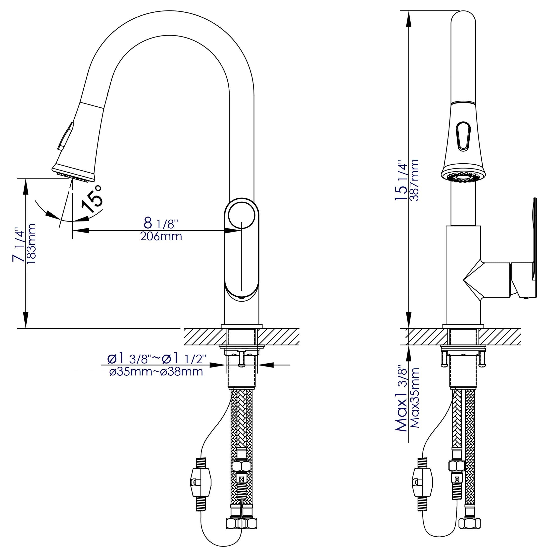Alfi Brand Abkf3480-Pc Kitchen Faucet, 15.25''H, Polished Chrome