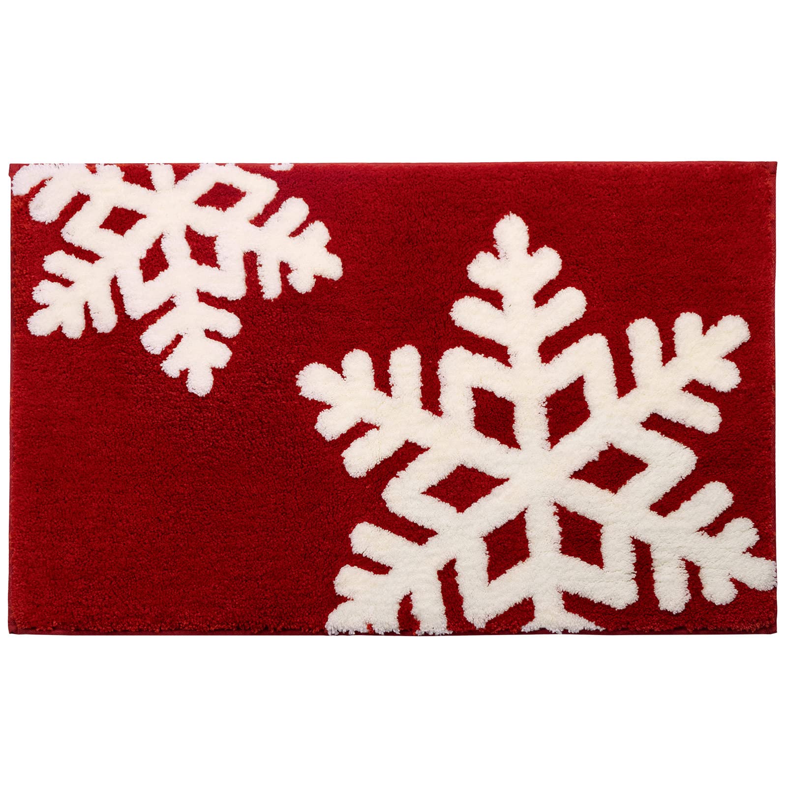 Christmas Bathroom Decor Red Bathroom Rugs Cute Bath Mat Non-Slip White Snow Christmas Home Decorations Microfiber Absorbent Sho