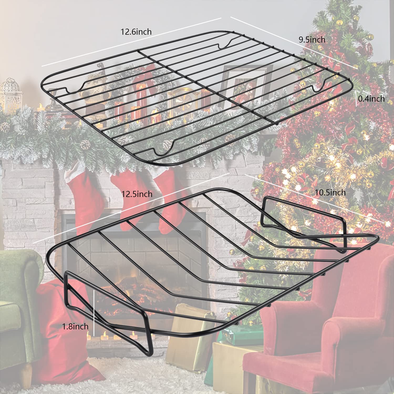 Kitcom Nonstick Roasting Pan With Rack, 16 Inch X 11.5 Inch Rectangular Roaster Set For Roasting Turkey, Chicken, Meat And Veggi